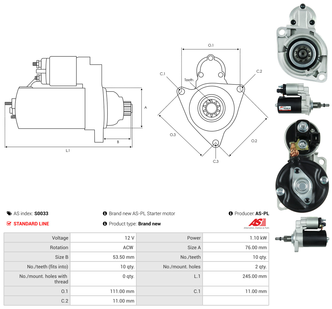 AS-PL Starter s0033 for FORD VW