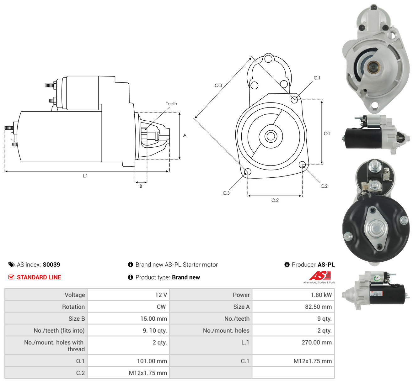 AS-PL Starter s0039 for VW