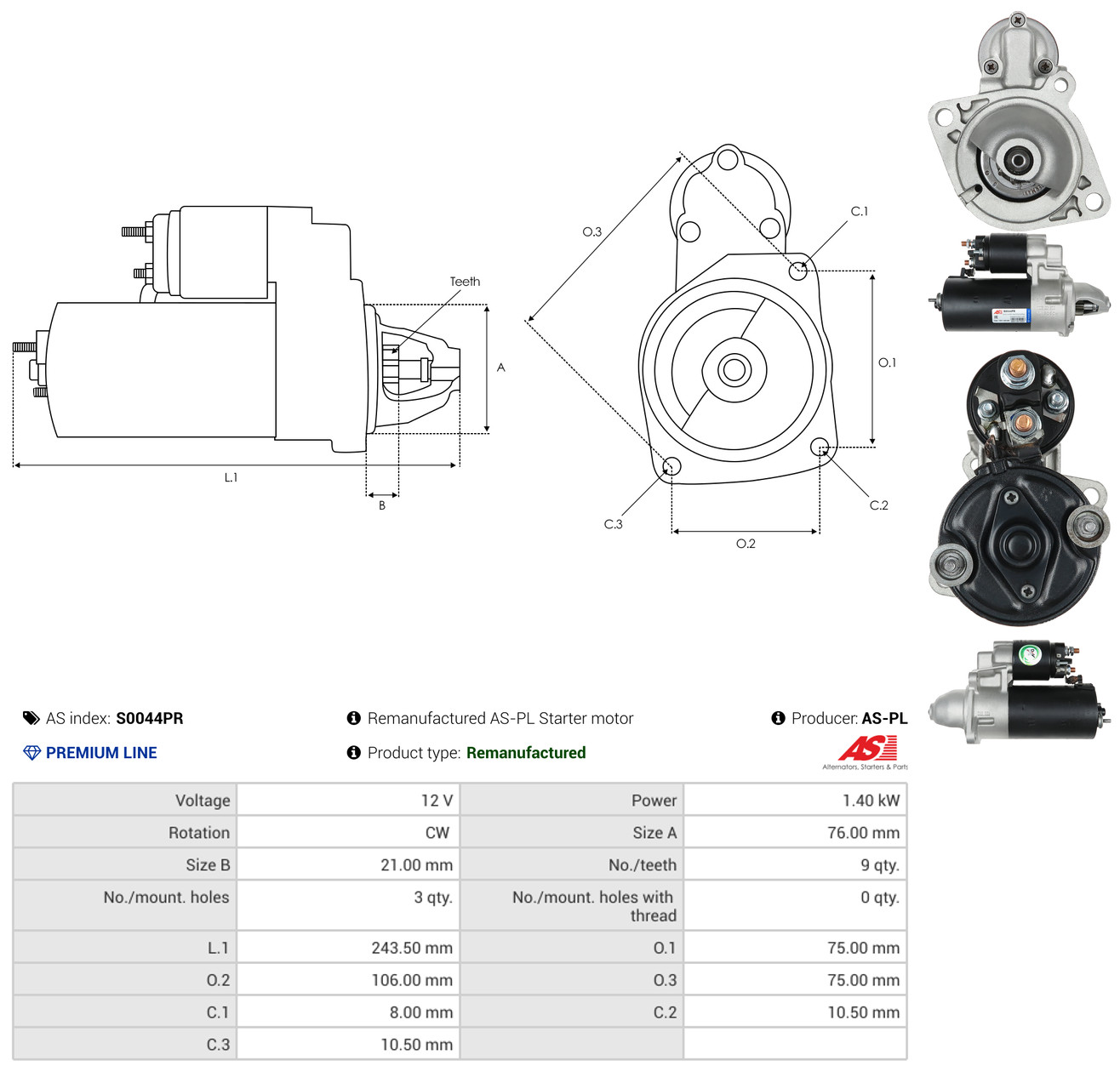 AS-PL Starter s0044pr for BMW