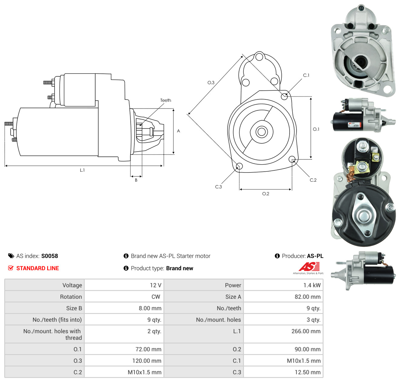 AS-PL Starter s0058 for CHRYSLER