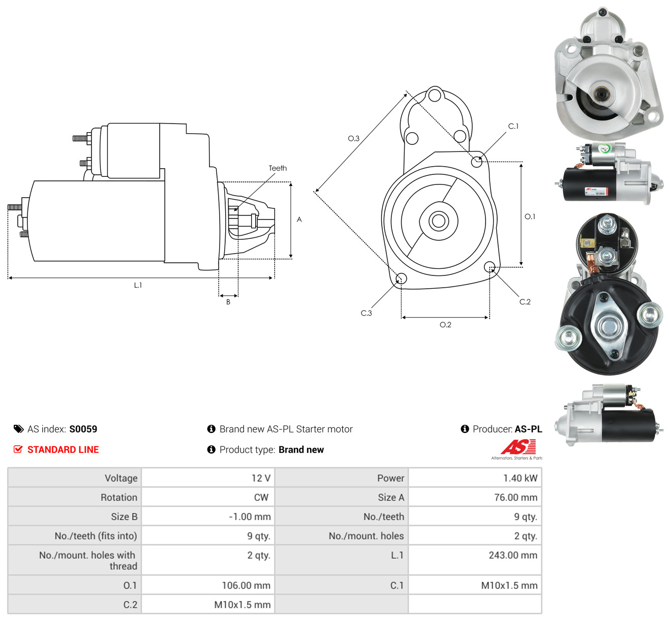 AS-PL Starter s0059 for VOLVO RENAULT