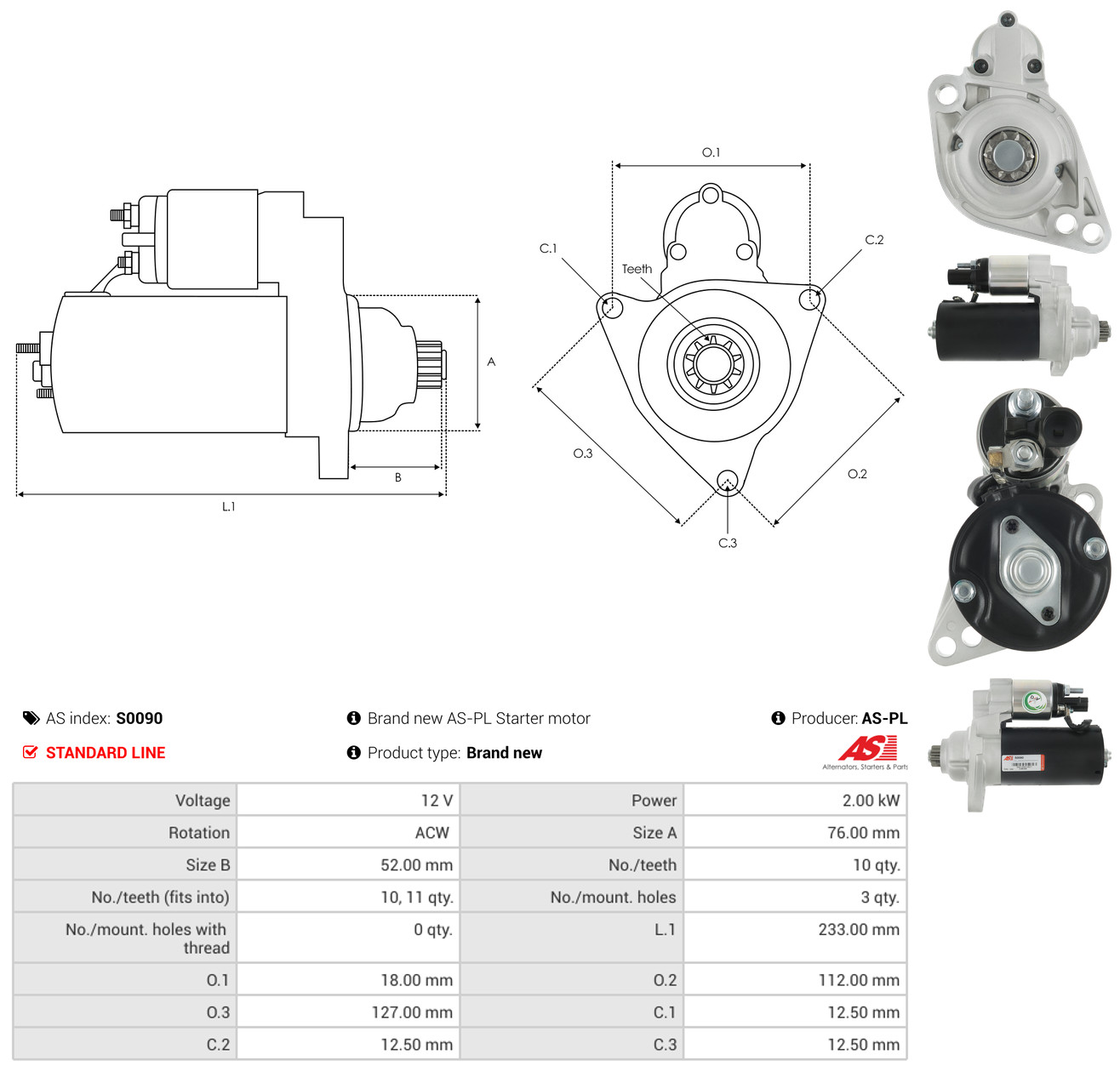 AS-PL Starter s0090 for VW