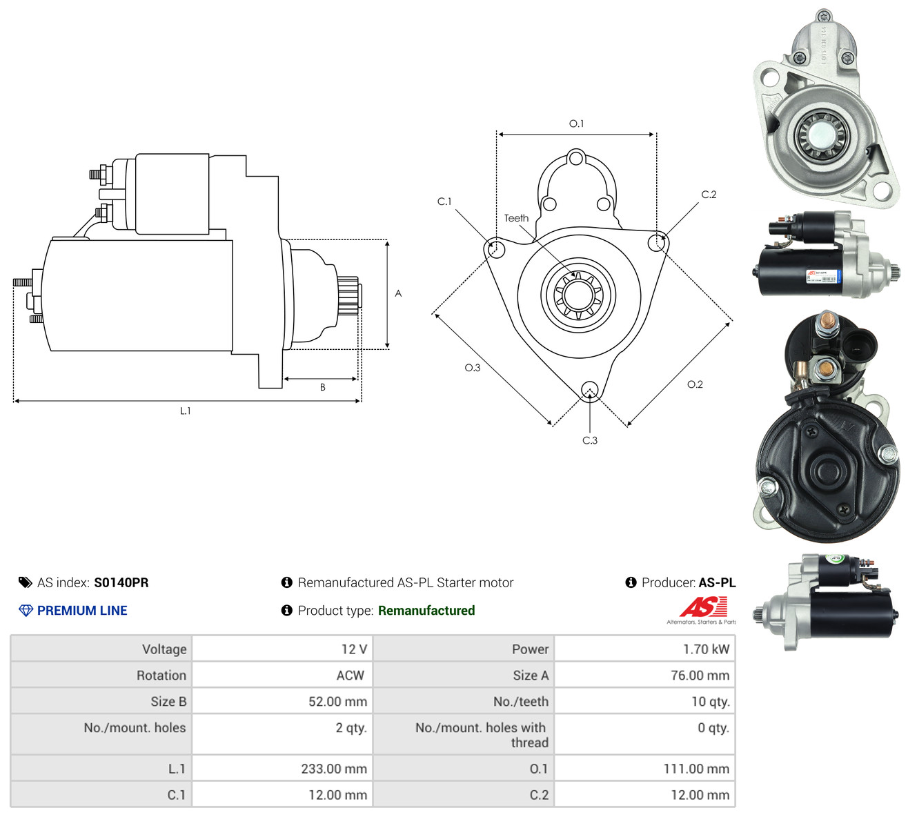 AS-PL Starter s0140pr for VW
