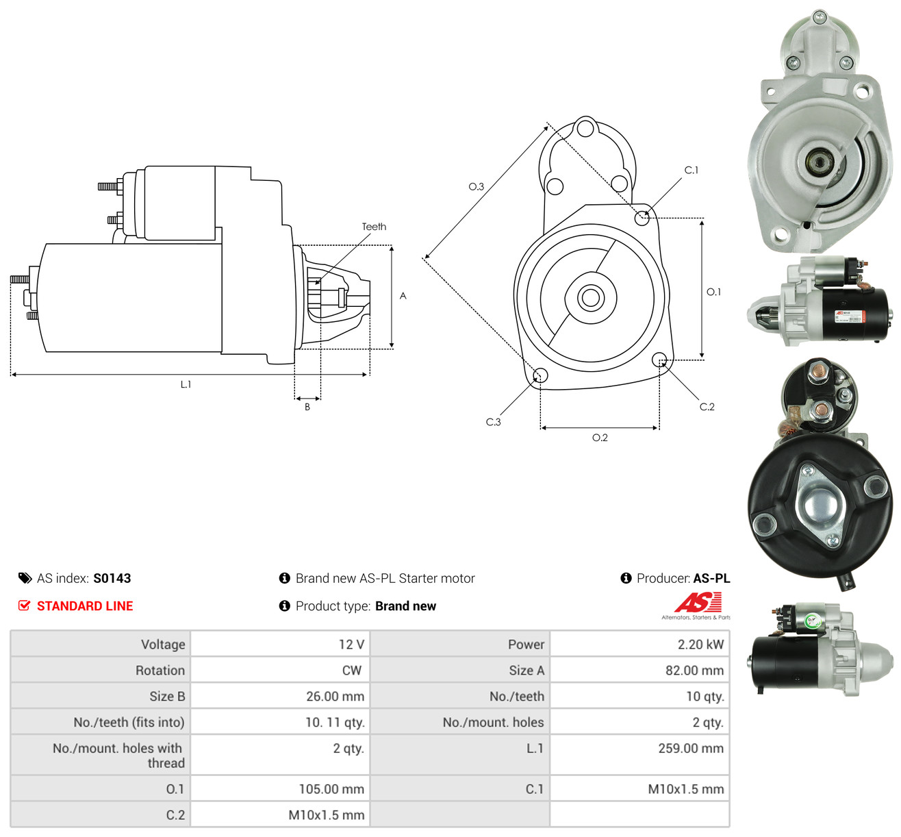 AS-PL Starter s0143 for CHRYSLER DAF MERCEDES-BENZ SSANGYONG