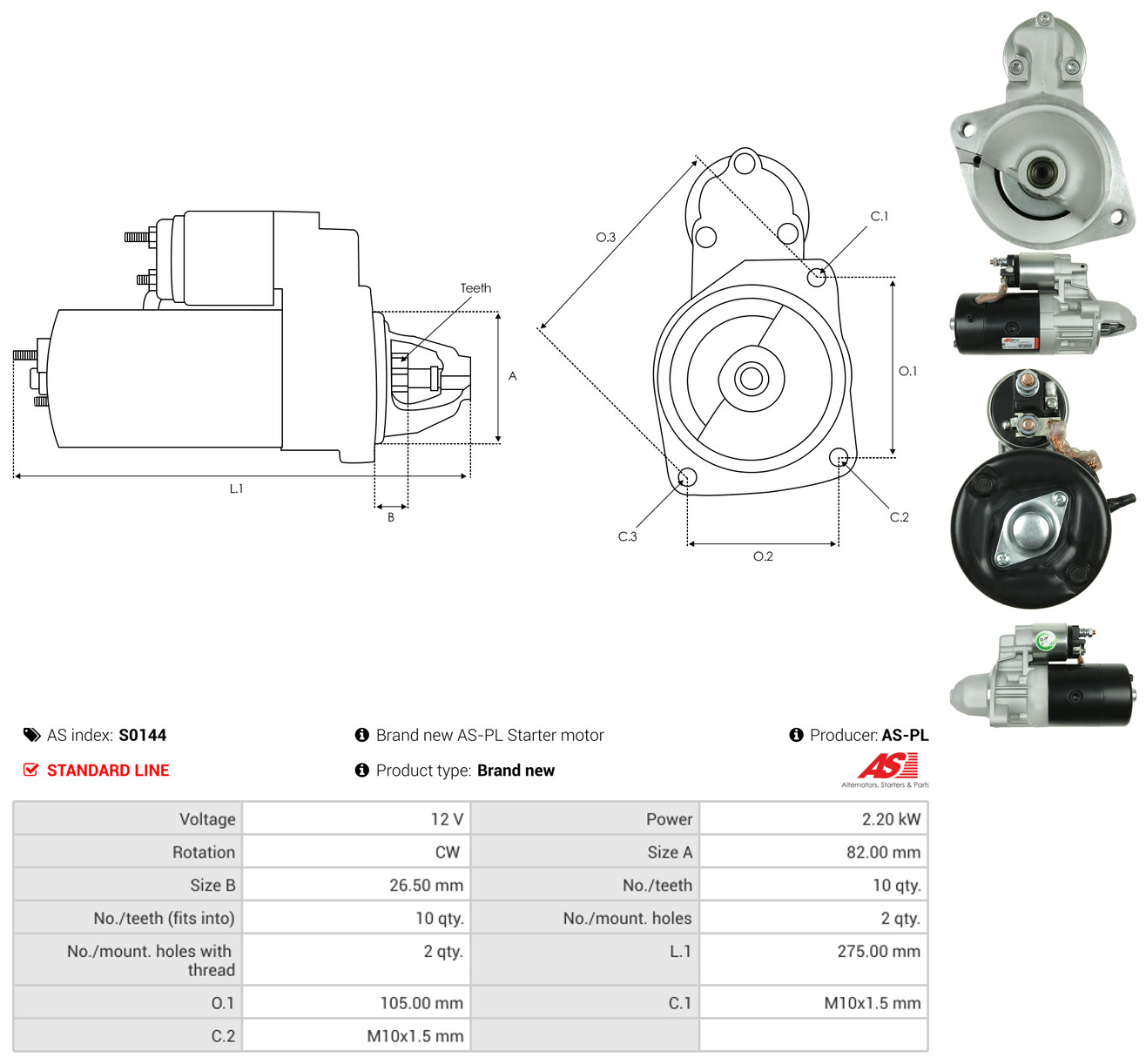 AS-PL Starter s0144 for MERCEDES-BENZ DAF