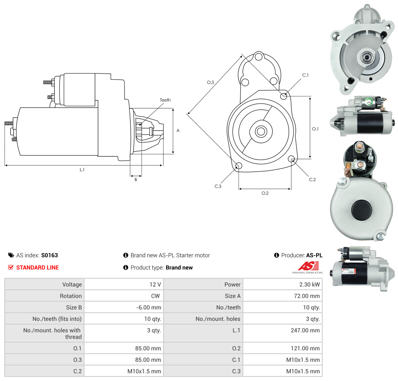AS-PL Starter s0163 for FIAT PEUGEOT
