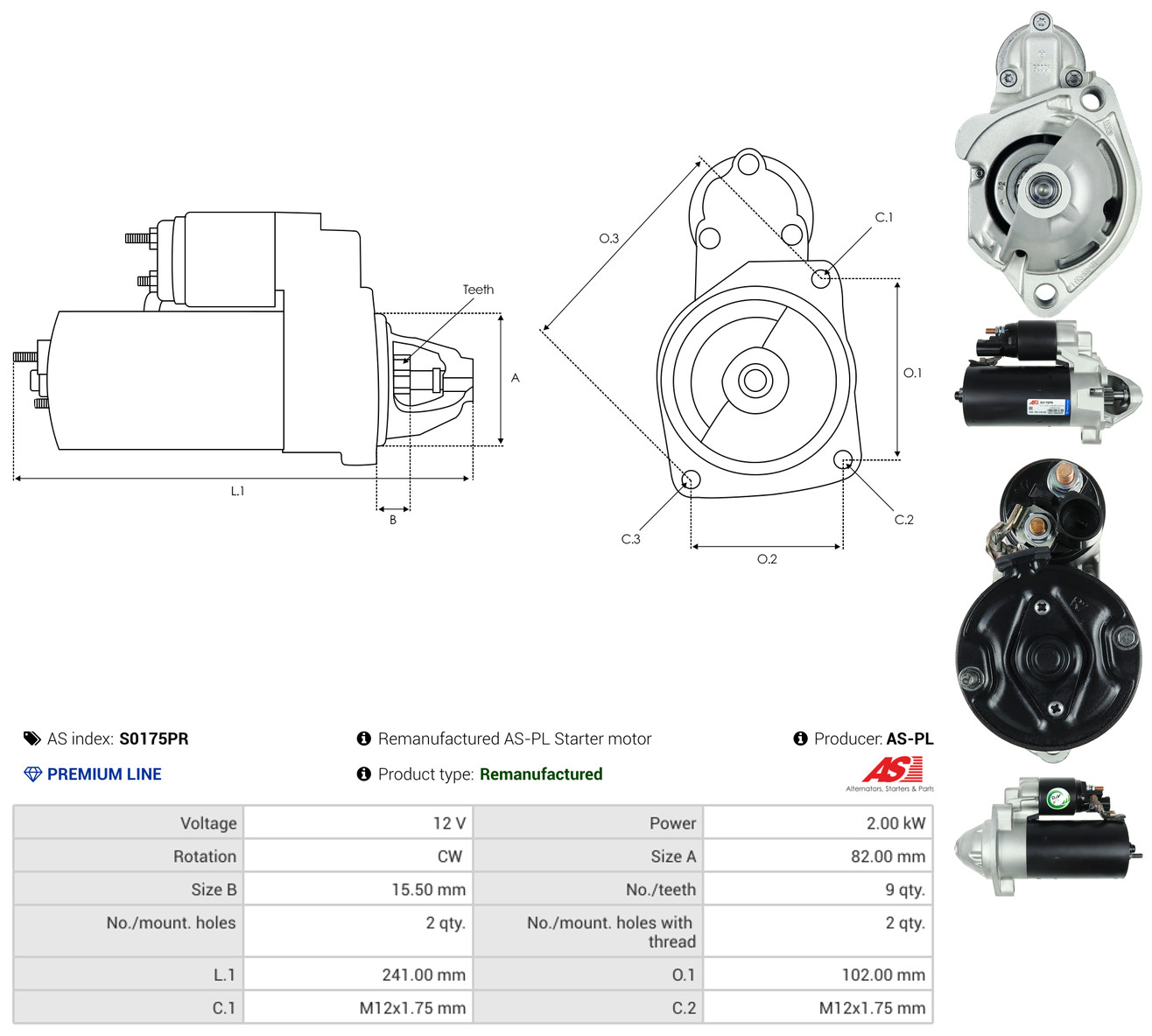 AS-PL Starter s0175pr for VW