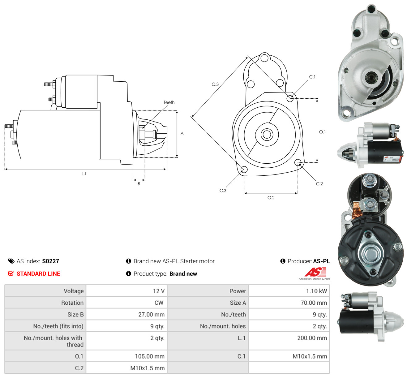 AS-PL Starter s0227 for MERCEDES-BENZ