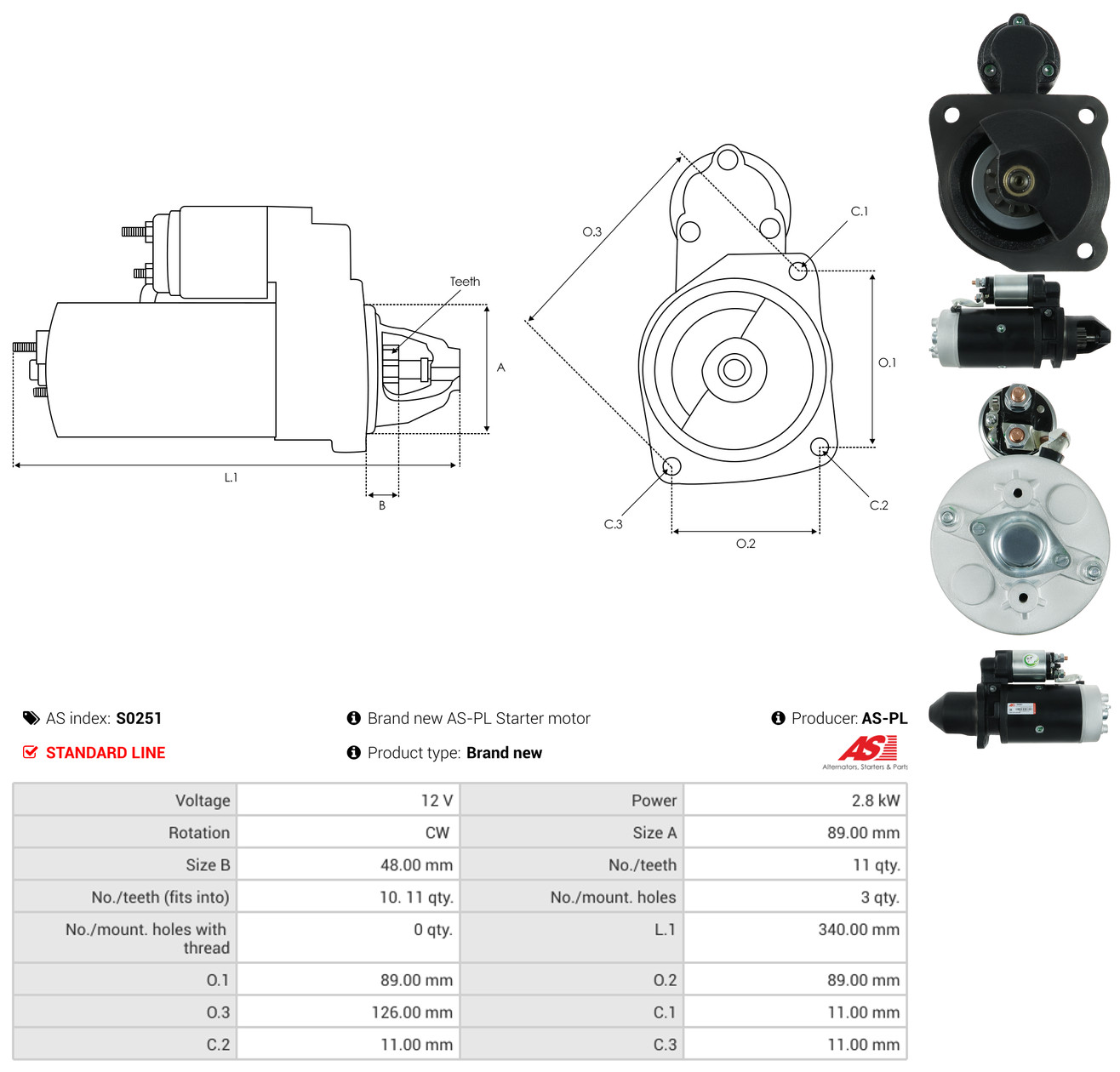 AS-PL Starter s0251 for OPEL FIAT