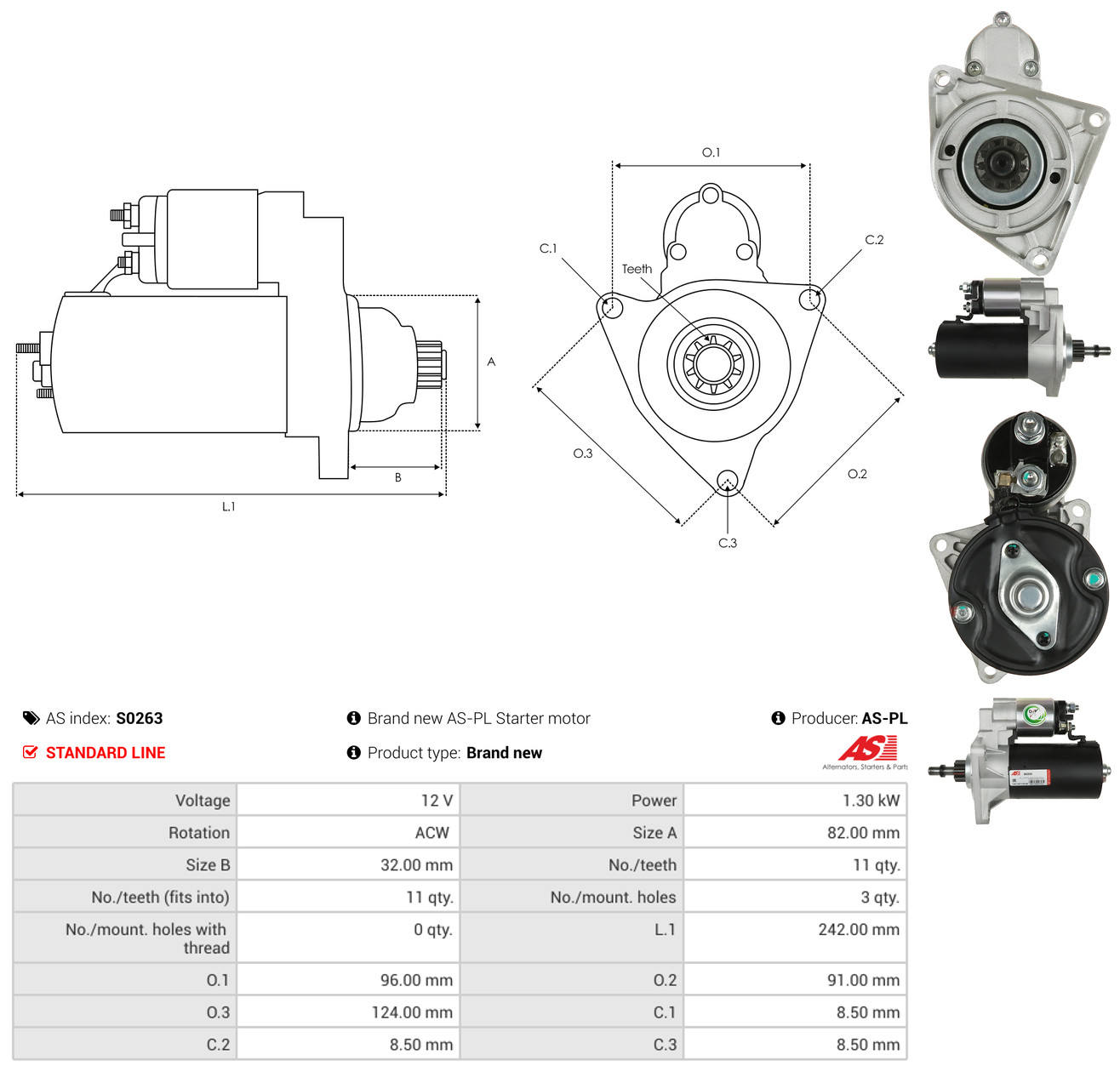AS-PL Starter s0263 for LADA OPEL GENERAL MOTORS