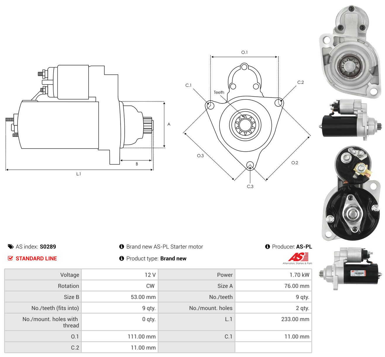 AS-PL Starter s0289 for PORSCHE