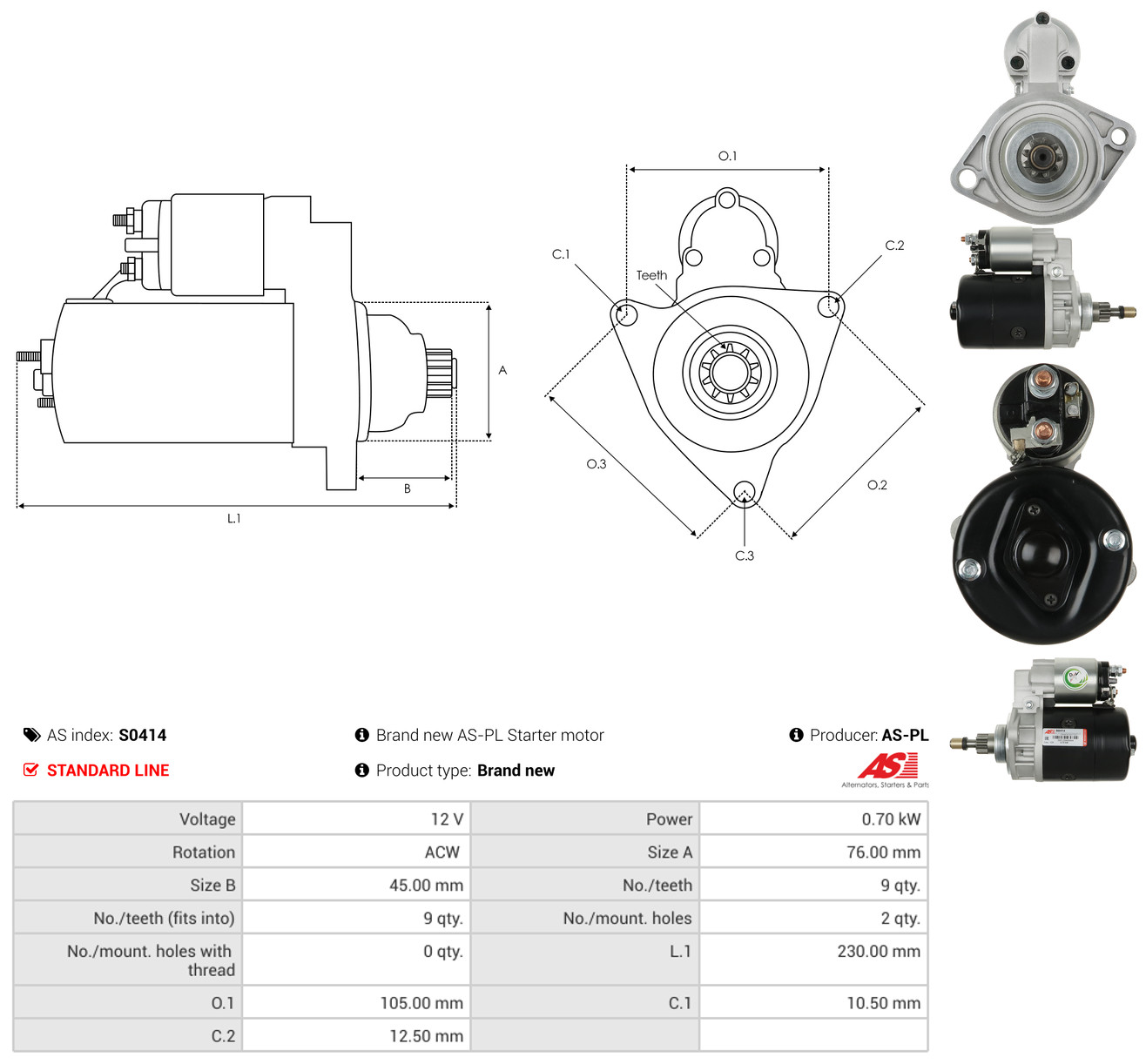 AS-PL Starter s0414 for VW DAF