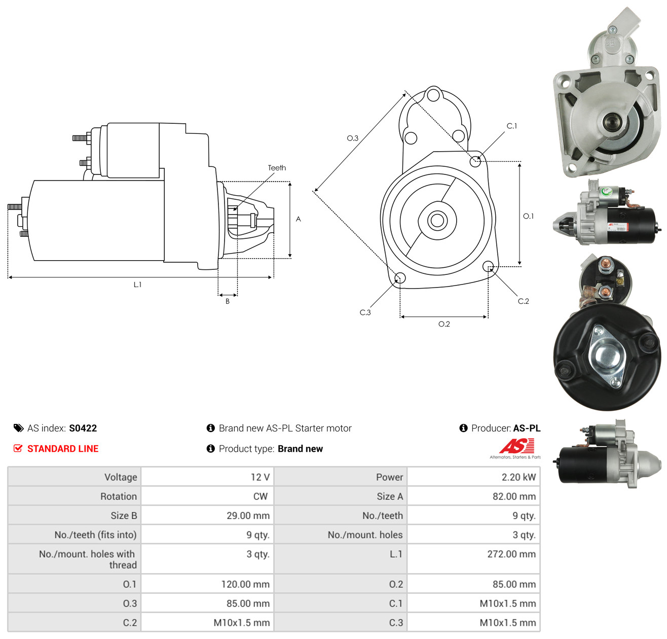 AS-PL Starter s0422 for PEUGEOT FIAT