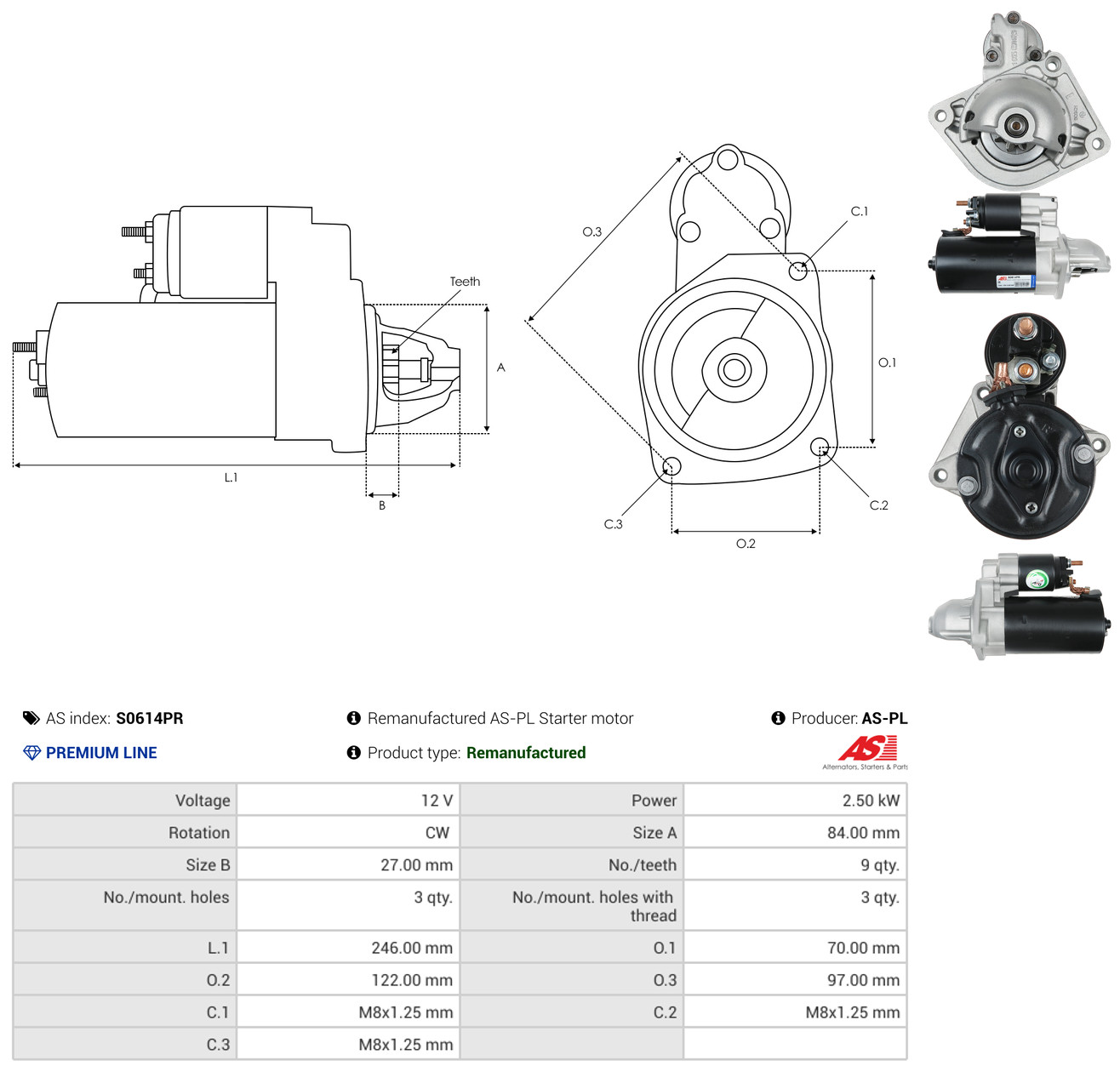 AS-PL Starter s0614pr for IVECO DAF FIAT MITSUBISHI RENAULT