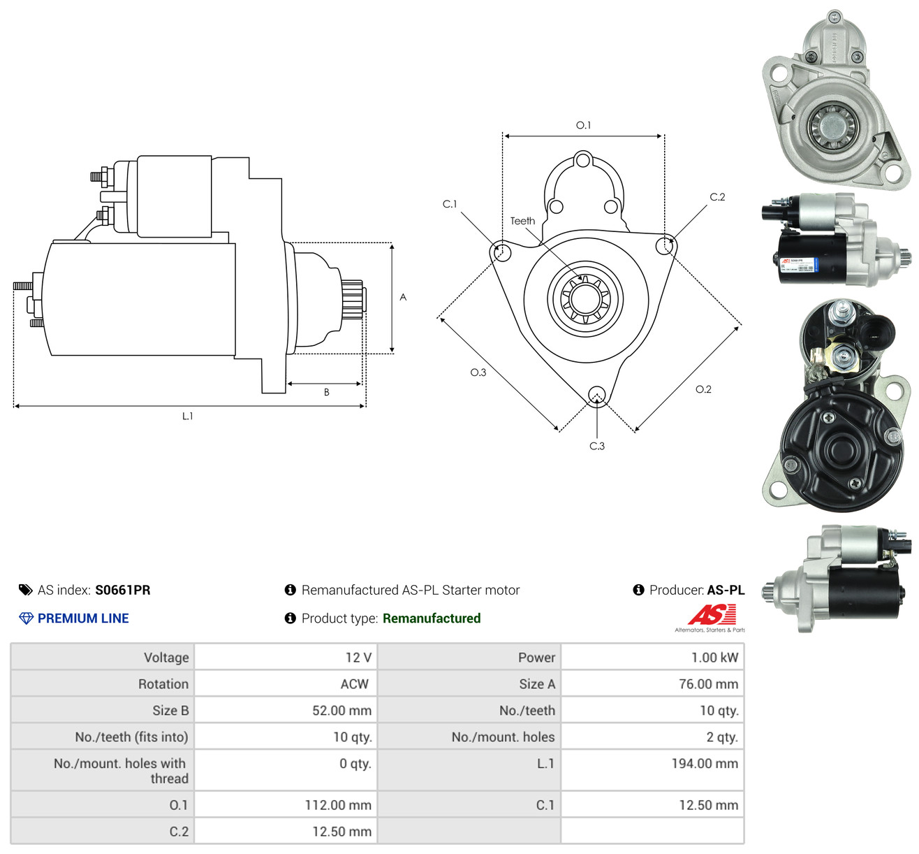 AS-PL Starter s0661pr for VW