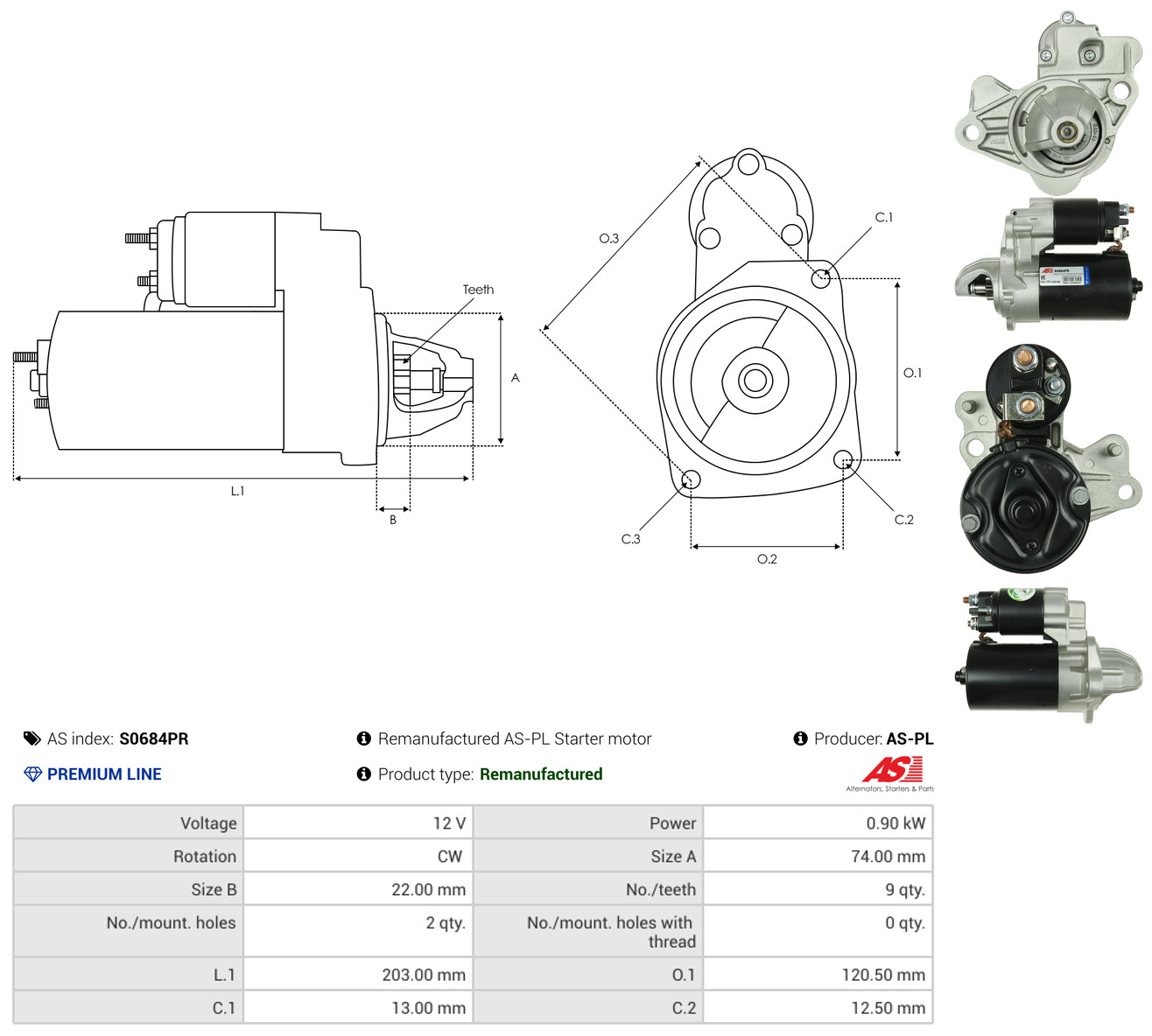 AS-PL Starter s0684pr for ROVER BMW