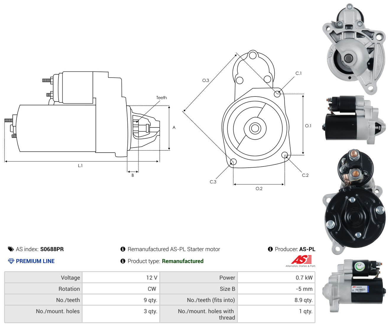 AS-PL Starter s0688pr for PEUGEOT FIAT MITSUBISHI