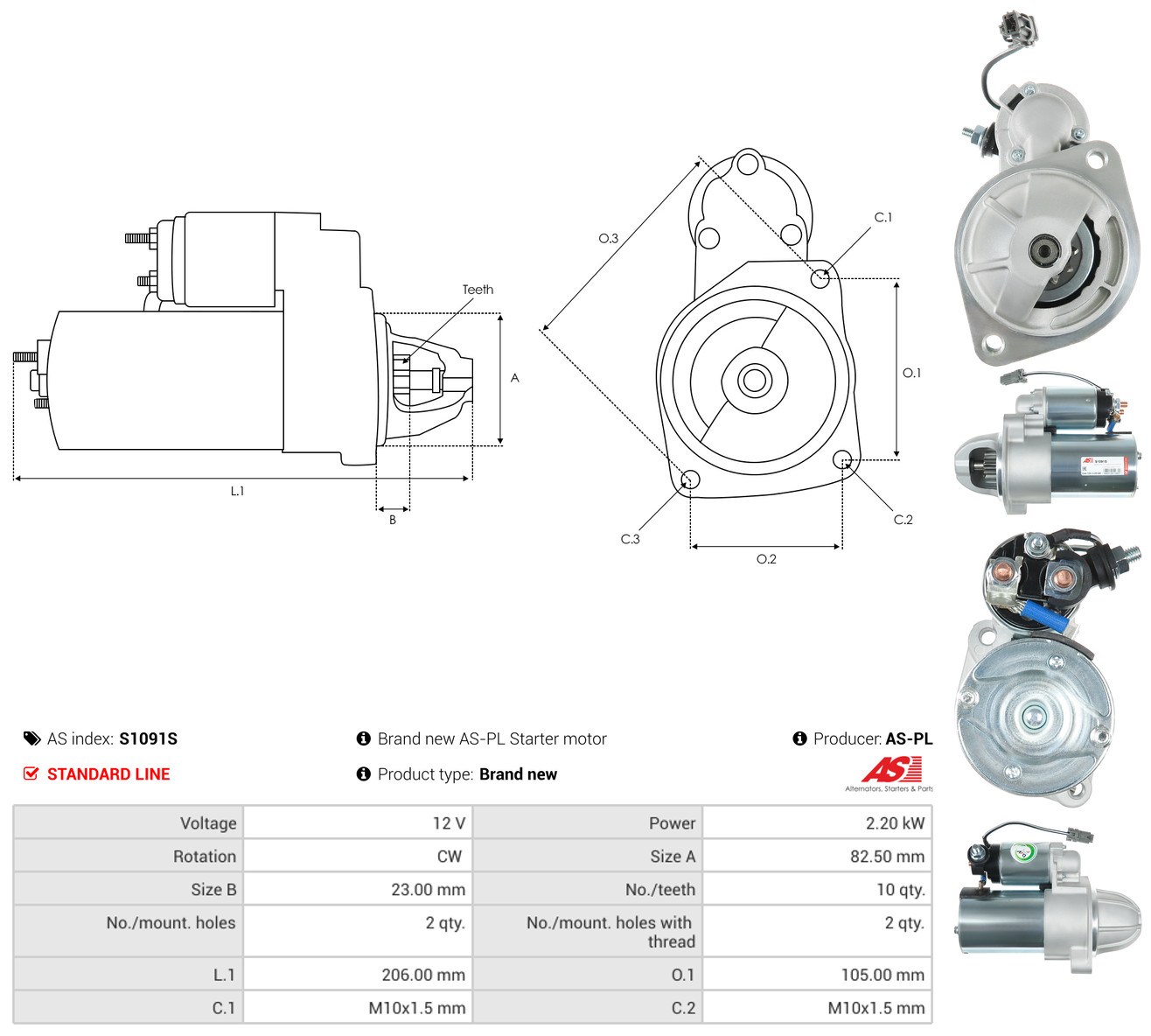 AS-PL Starter s1091s for SSANGYONG