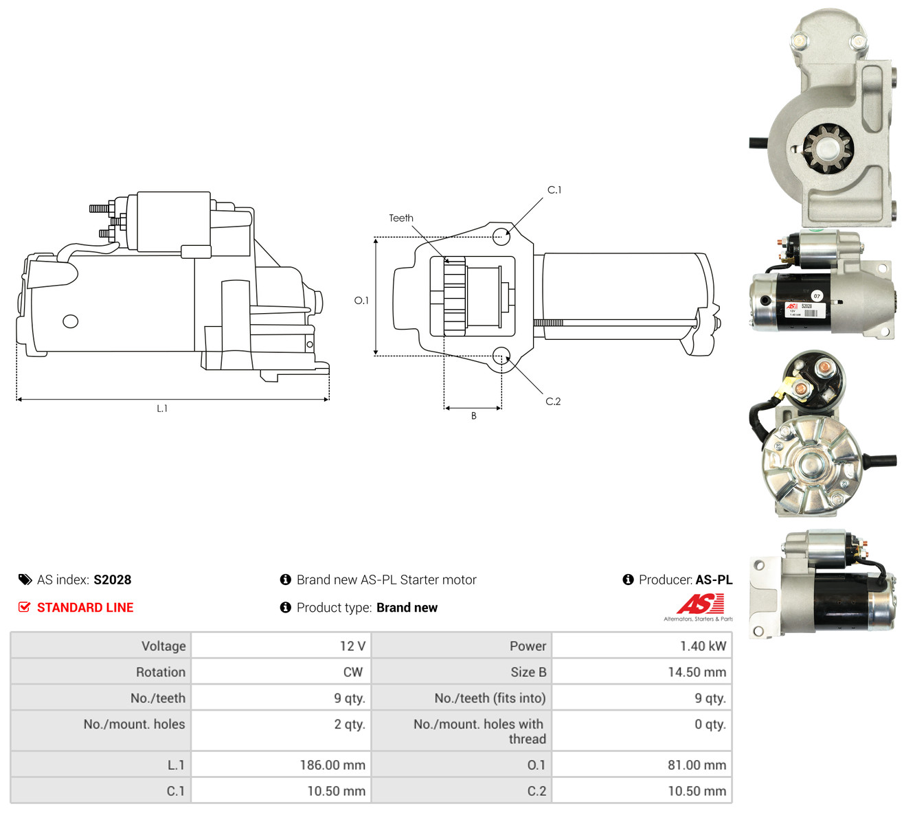 AS-PL Starter s2028 for OPEL ISUZU GENERAL MOTORS