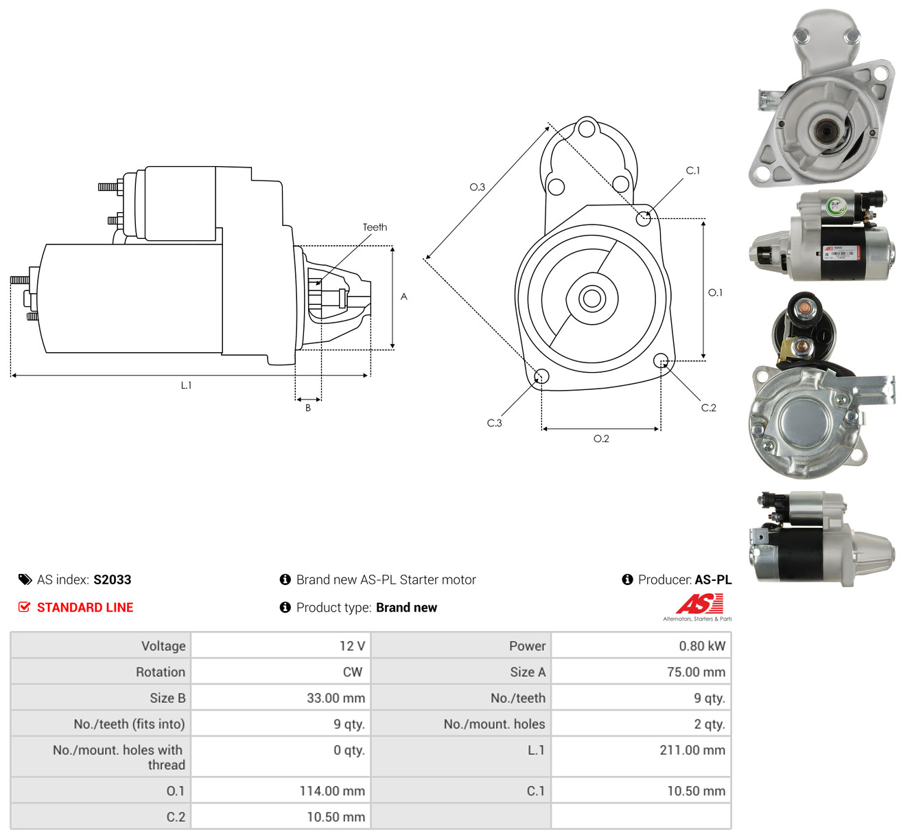 AS-PL Starter s2033 for HONDA