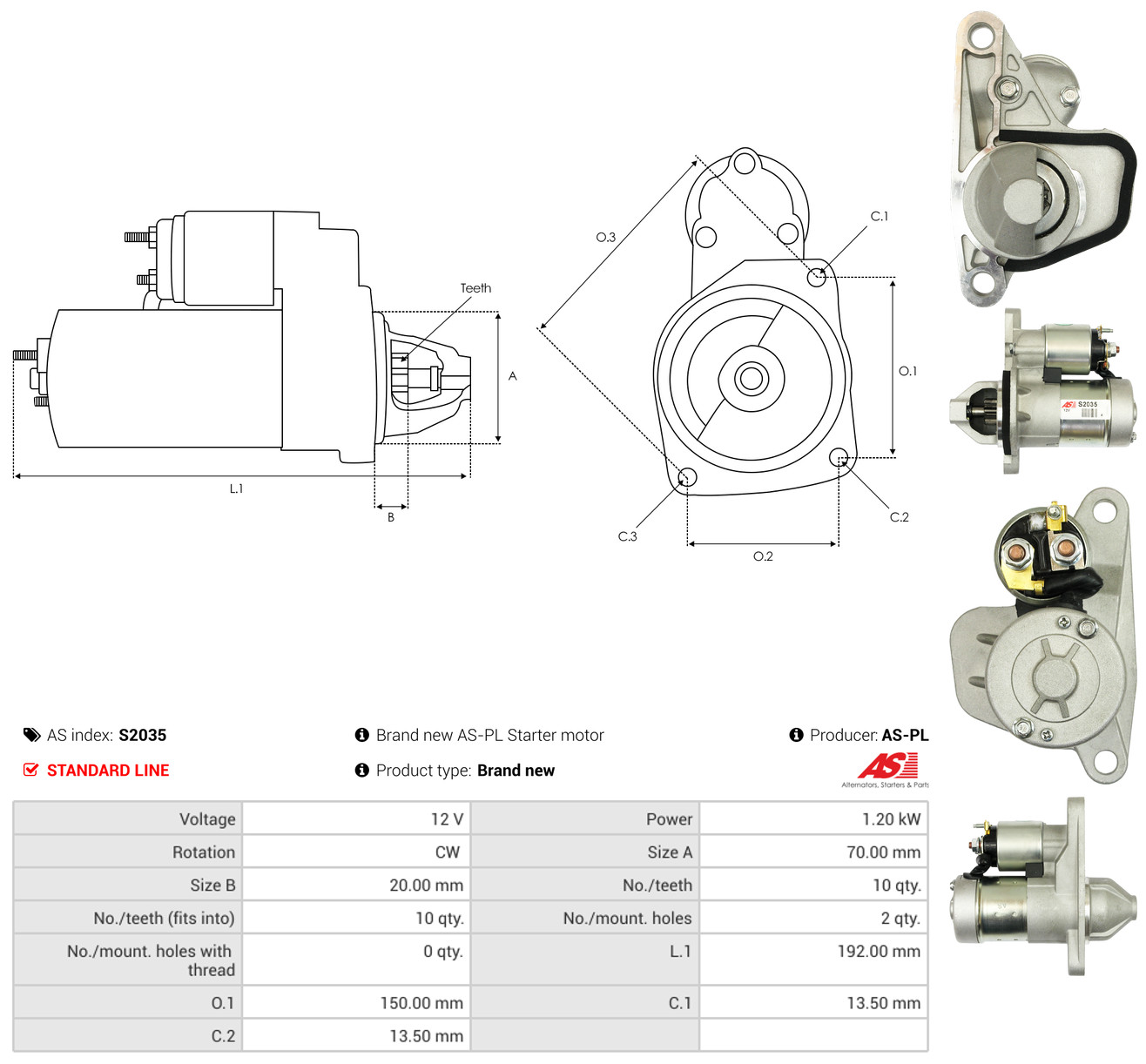 AS-PL Starter s2035 for RENAULT NISSAN