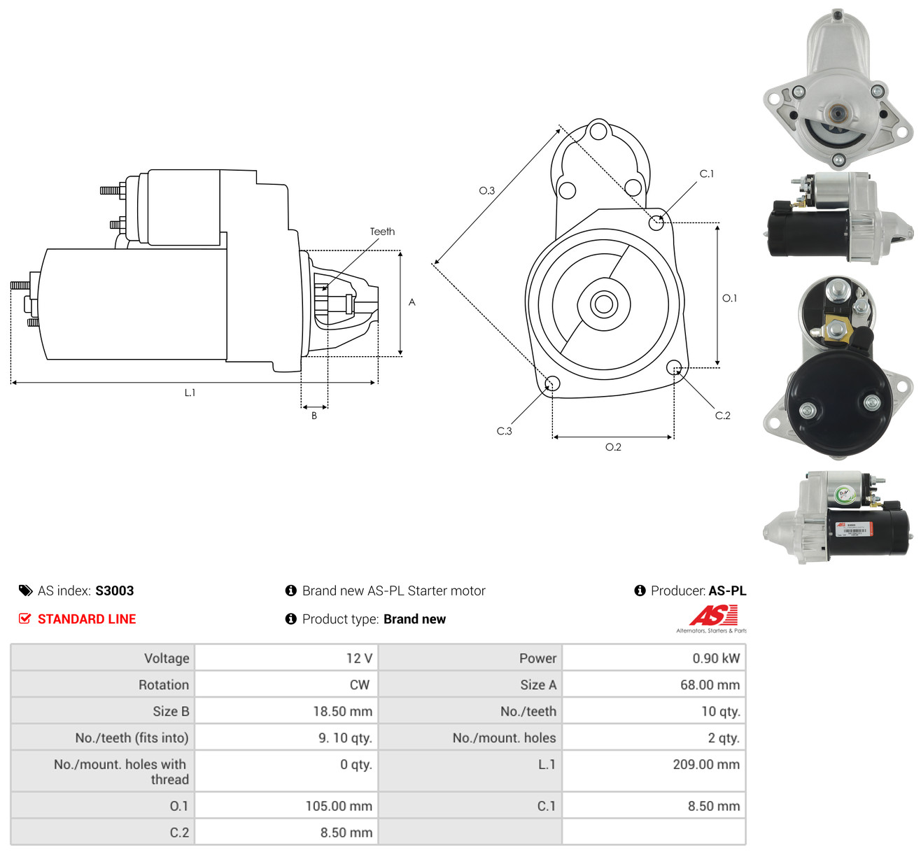 AS-PL Starter s3003 for OPEL GENERAL MOTORS CHEVROLET FIAT DAF