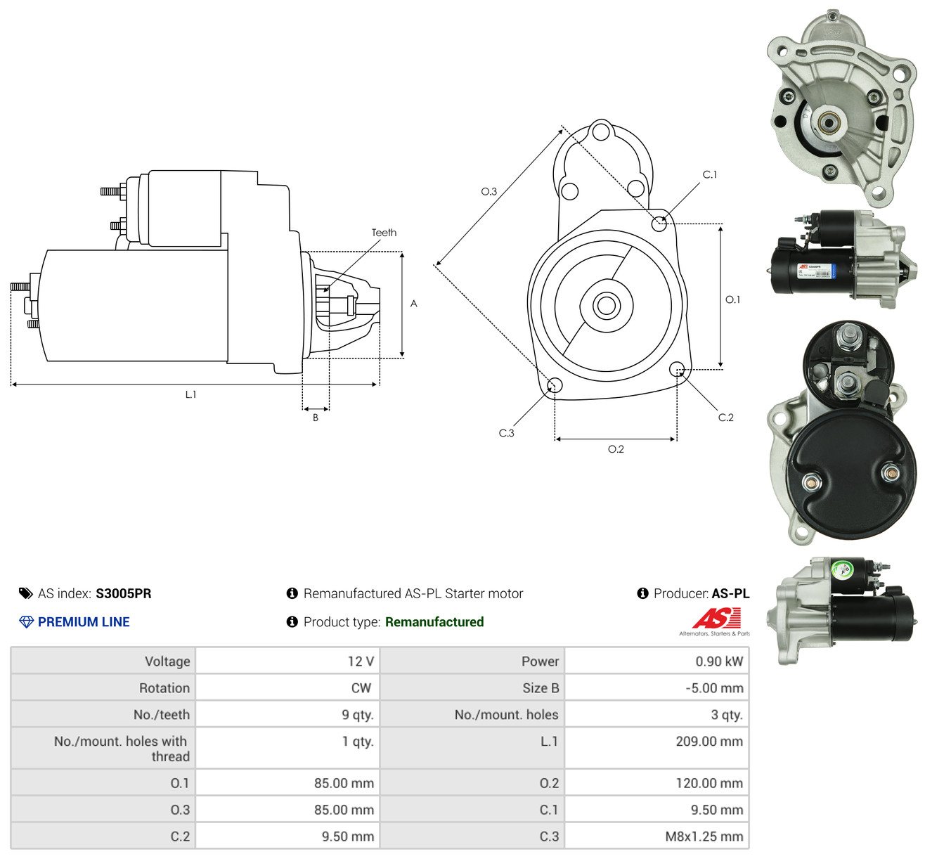 AS-PL Starter s3005pr for PEUGEOT FORD DAF FIAT MITSUBISHI