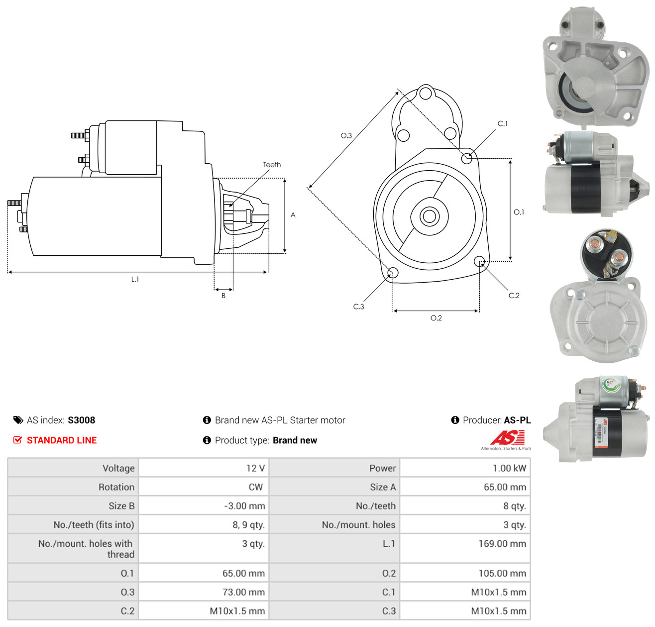 AS-PL Starter s3008 for VOLVO PEUGEOT NISSAN RENAULT