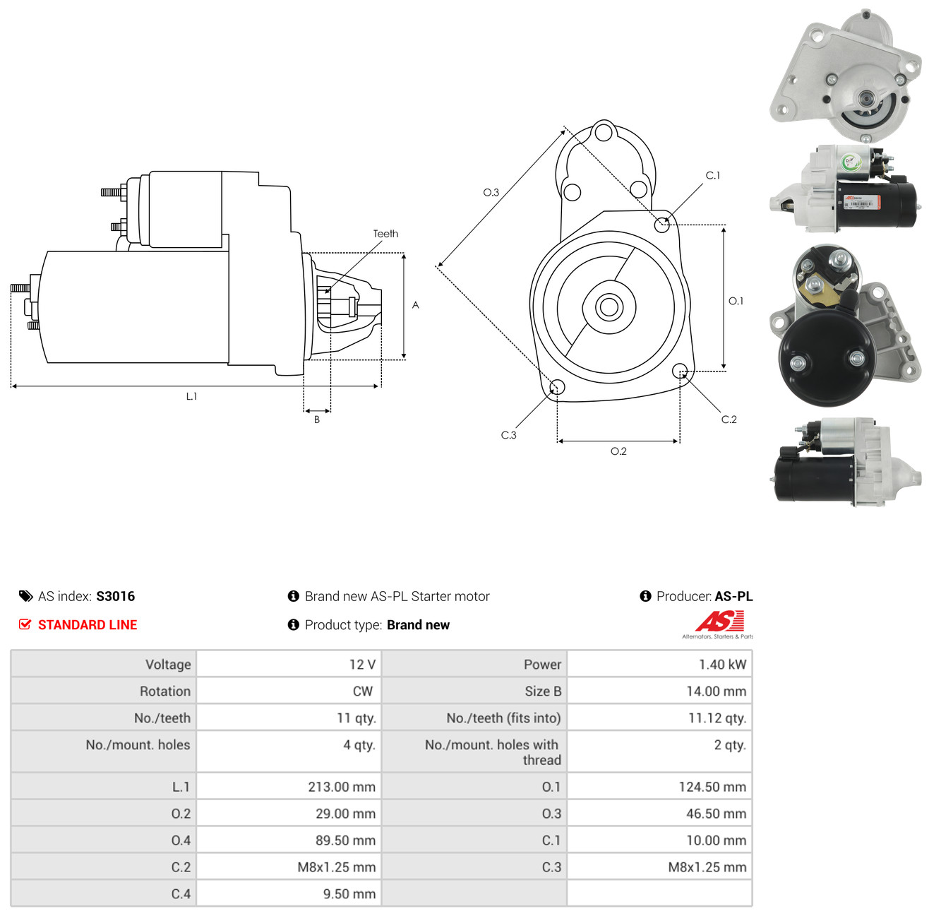 AS-PL Starter s3016 for FIAT MITSUBISHI PEUGEOT TOYOTA
