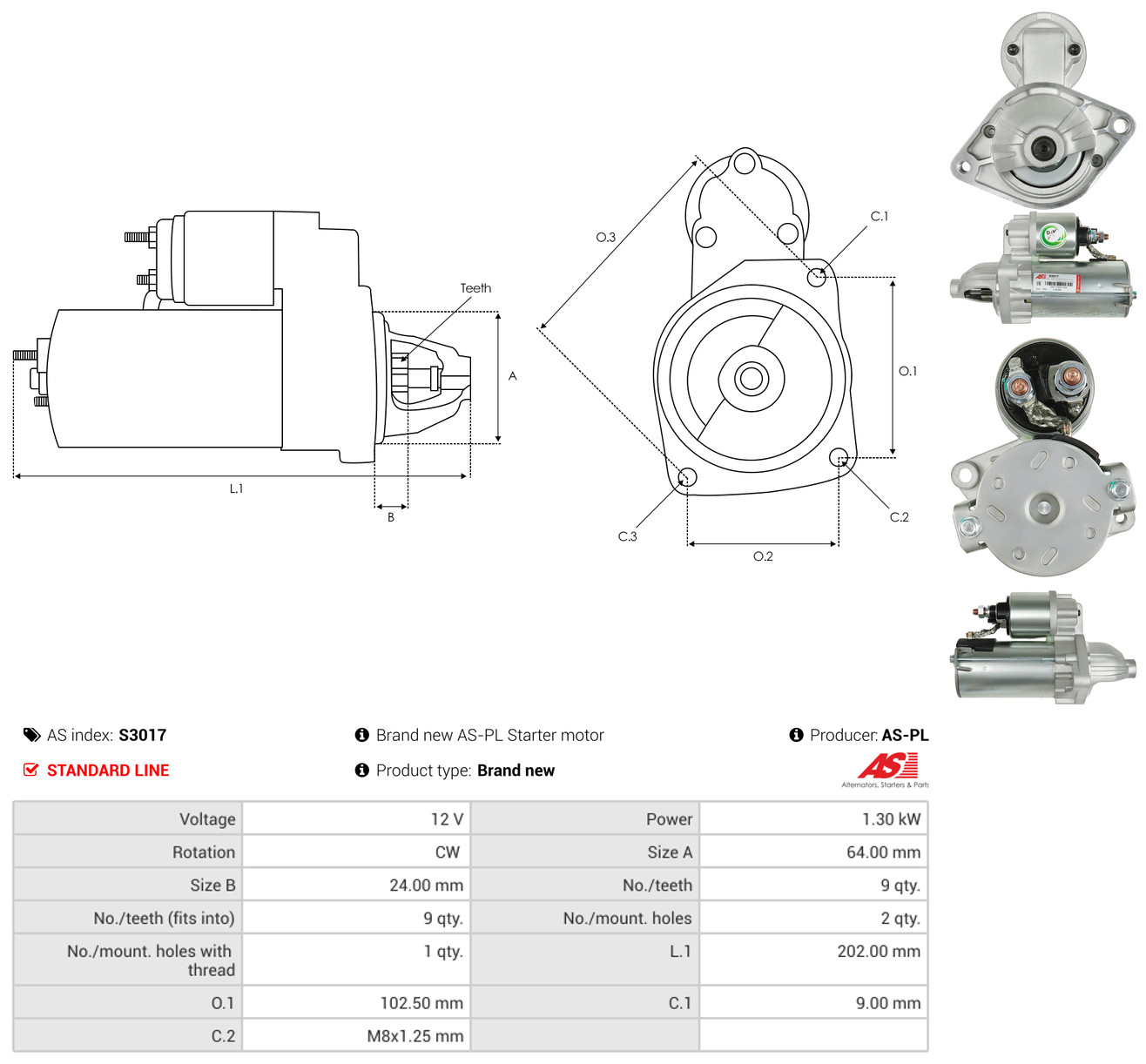 AS-PL Starter s3017 for OPEL FORD FIAT PEUGEOT