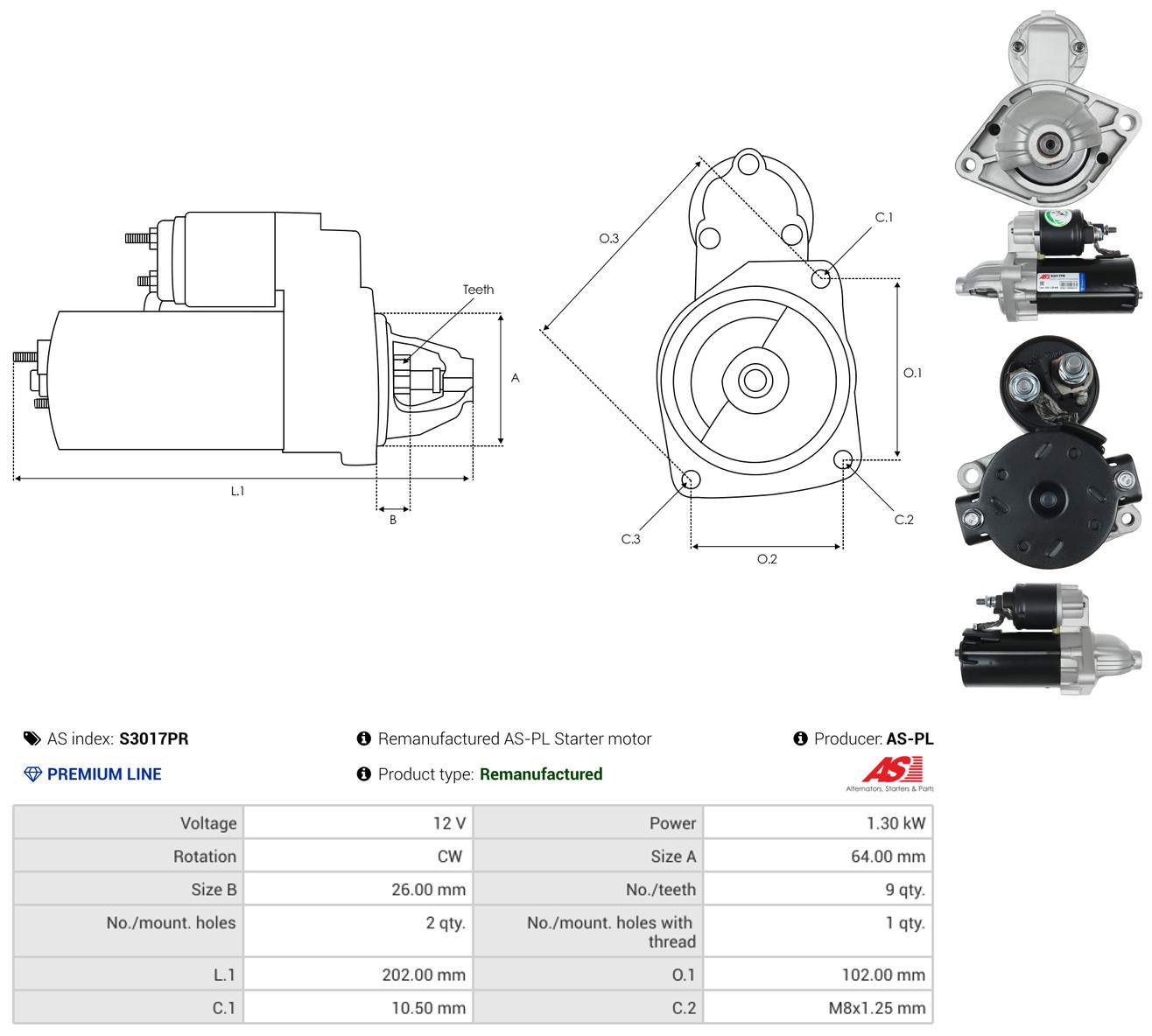 AS-PL Starter s3017pr for OPEL FORD FIAT PEUGEOT