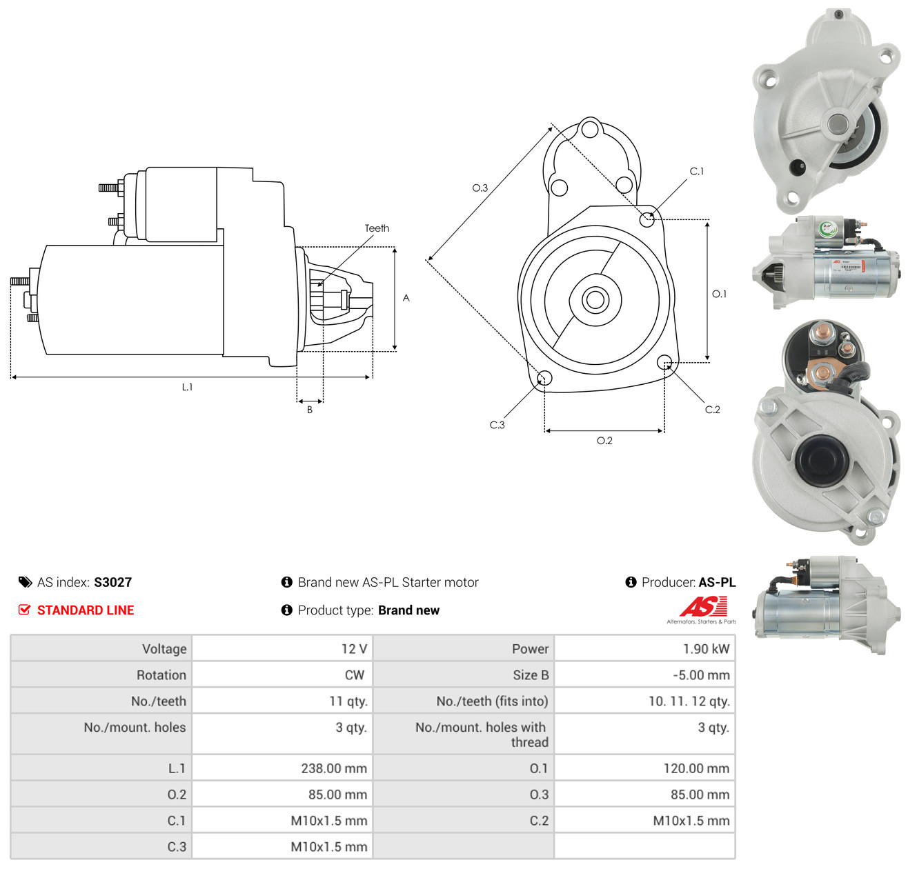 AS-PL Starter s3027 for FIAT OPEL PEUGEOT TOYOTA