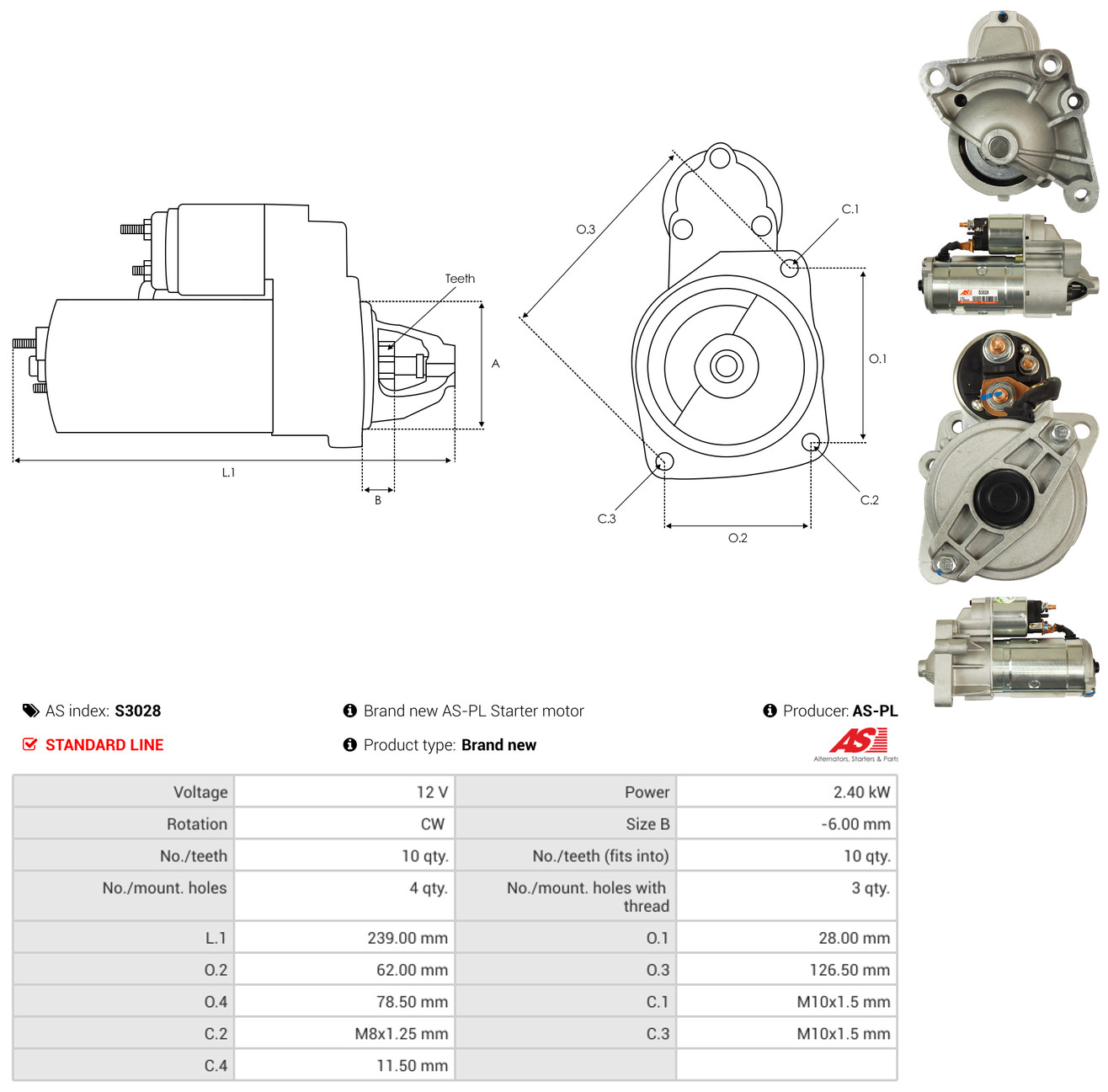 AS-PL Starter s3028 for RENAULT