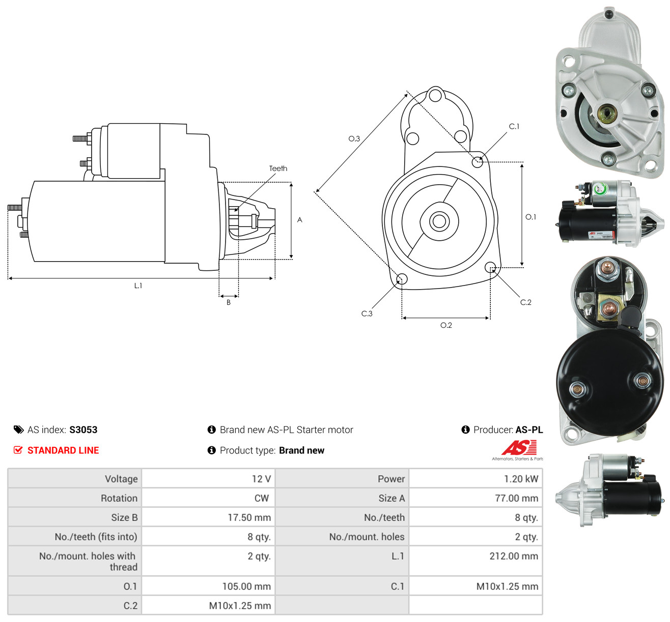 AS-PL Starter s3053 for HYUNDAI