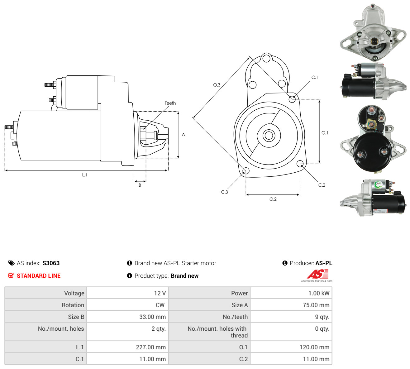 AS-PL Starter s3063 for HONDA ROVER