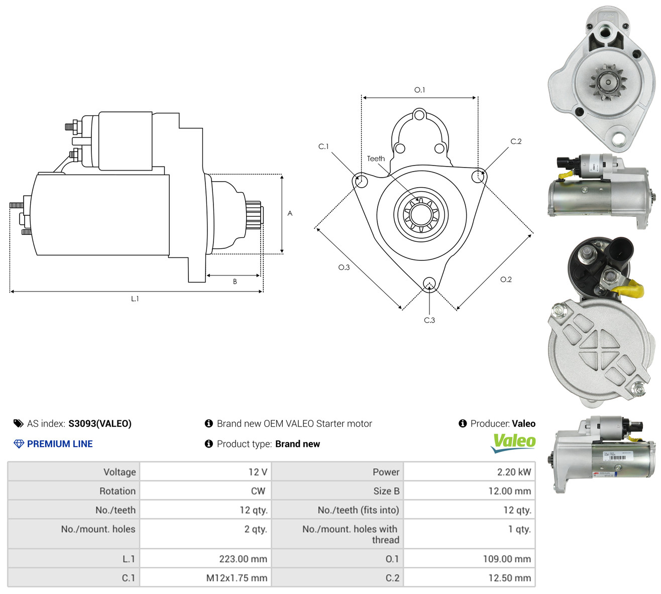AS-PL Starter s3093valeo for MERCEDES-BENZ VW