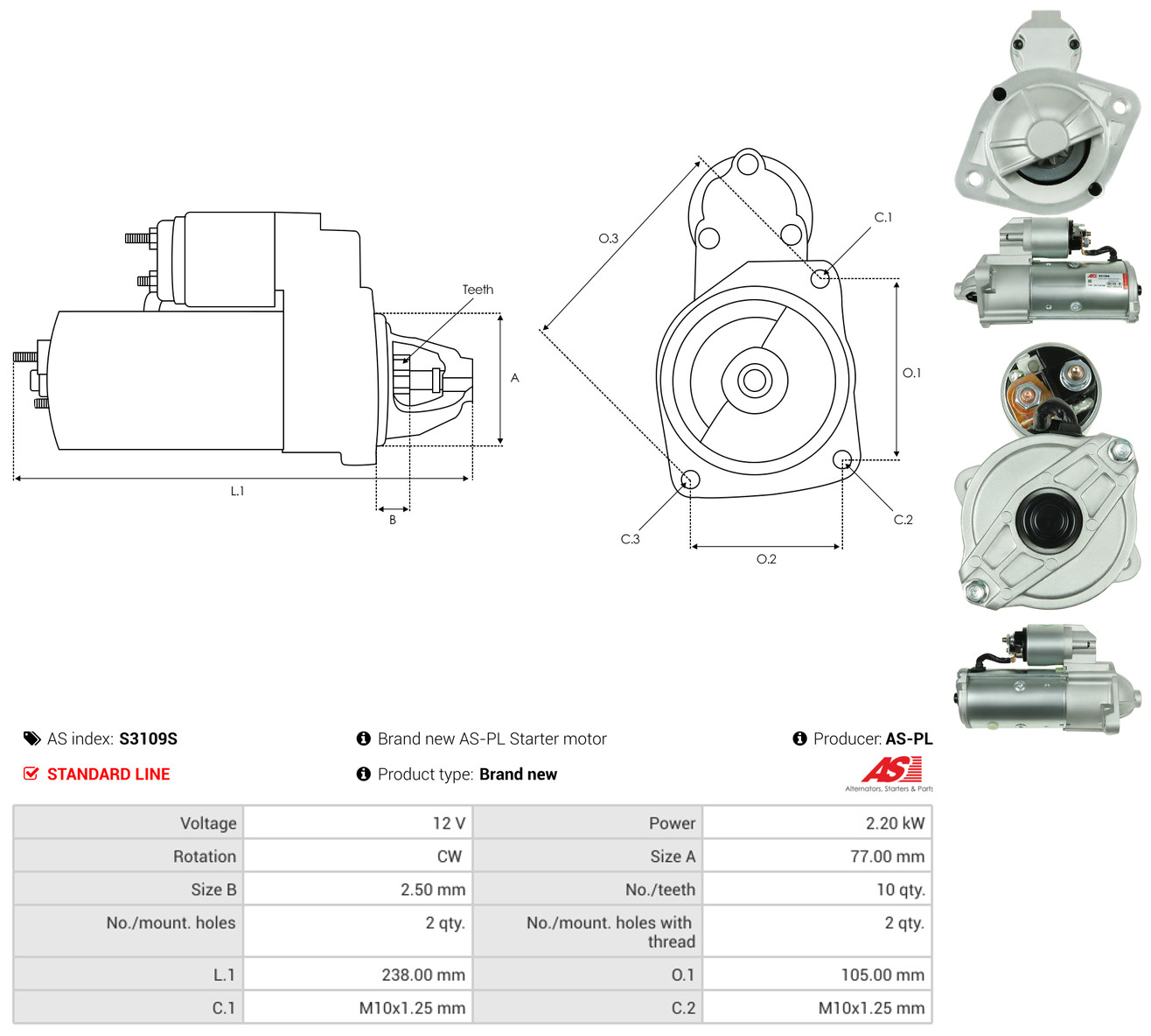AS-PL Starter s3109s for HYUNDAI MITSUBISHI