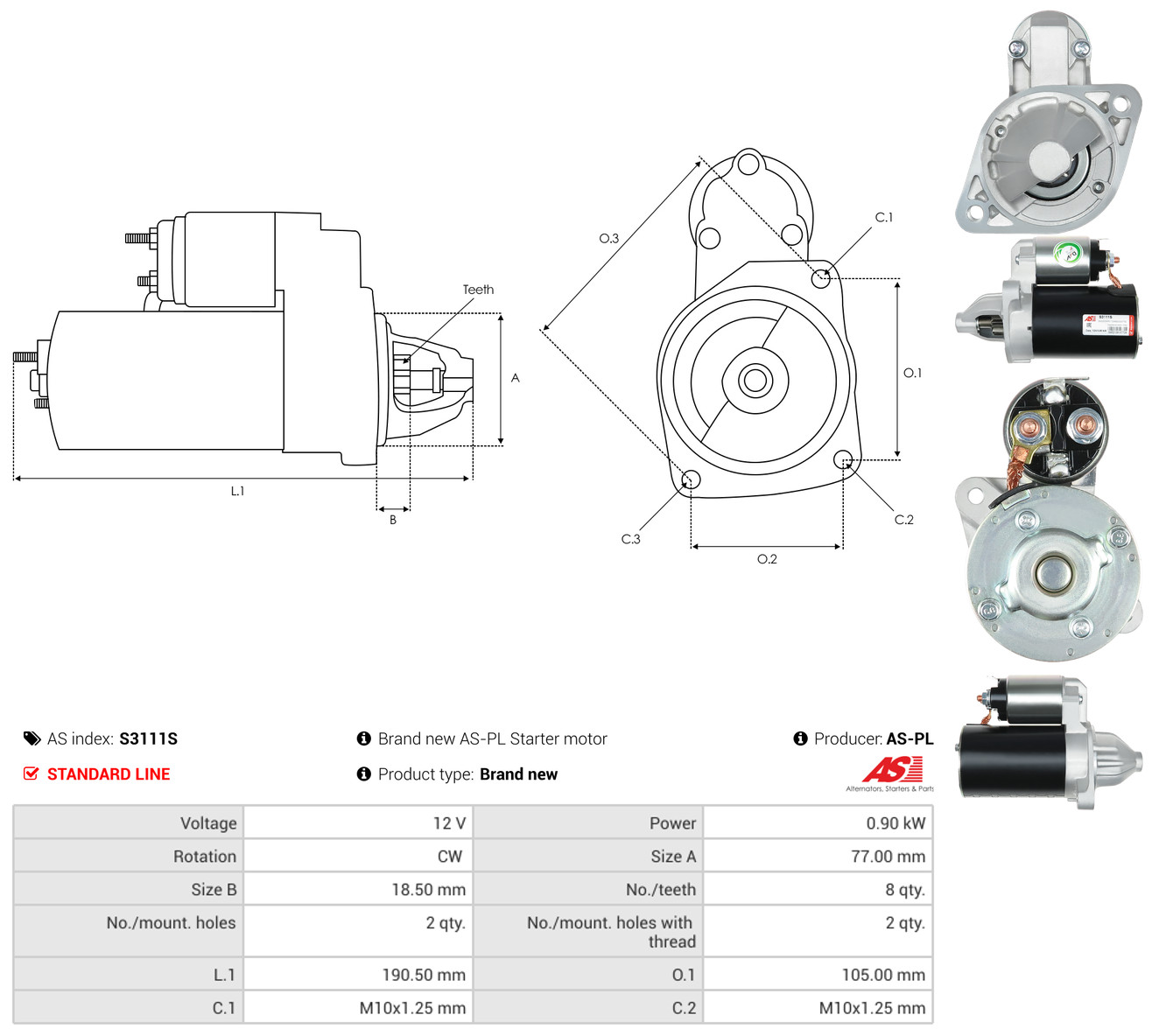 AS-PL Starter s3111s for HYUNDAI MITSUBISHI