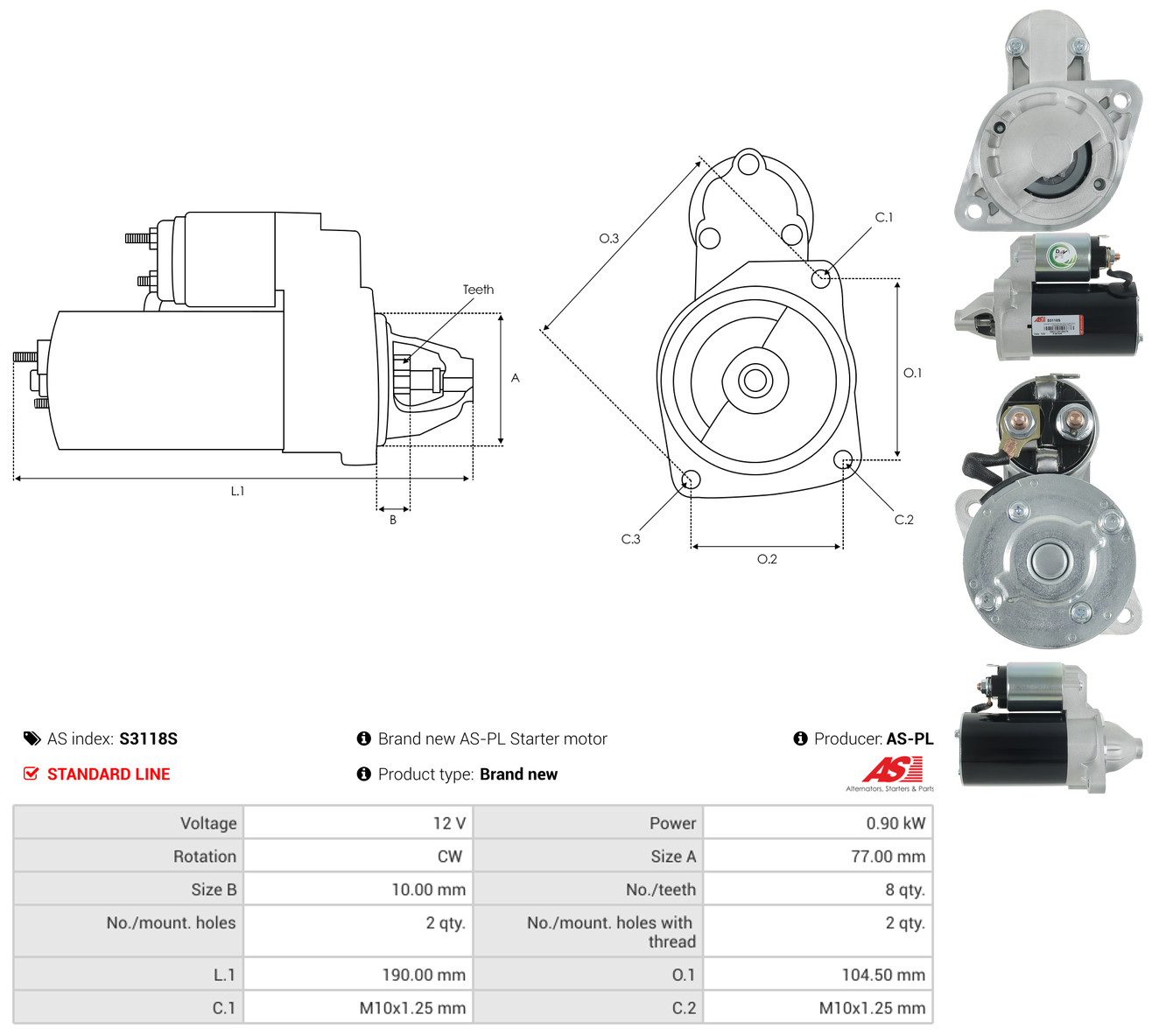 AS-PL Starter s3118s for HYUNDAI MITSUBISHI