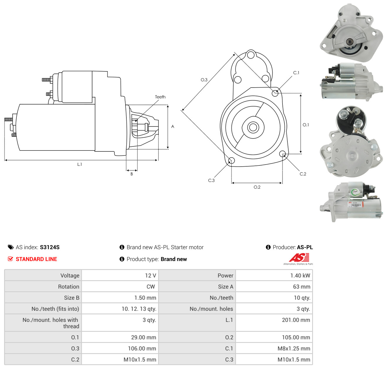 AS-PL Starter s3124s for MERCEDES-BENZ MITSUBISHI NISSAN RENAULT