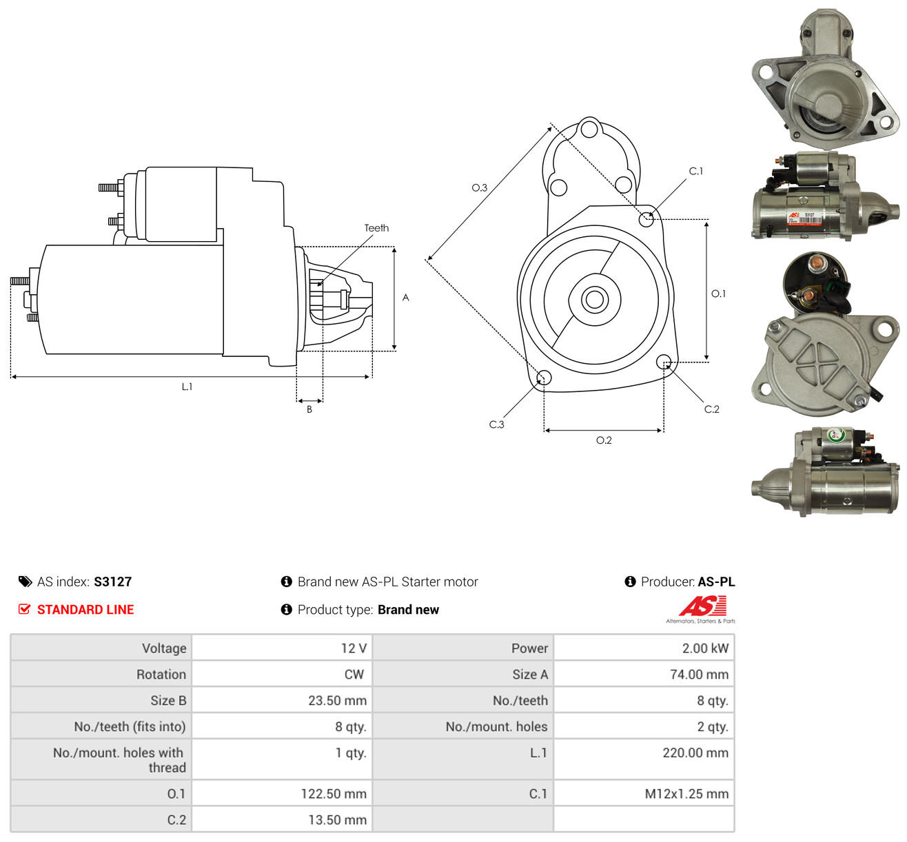 AS-PL Starter s3127 for TOYOTA