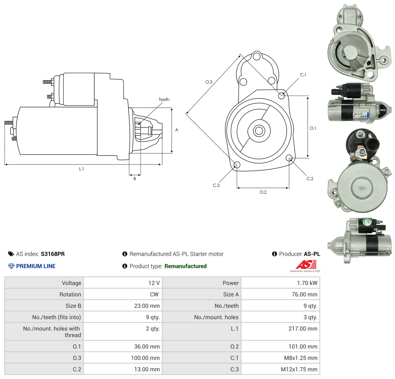 AS-PL Starter s3168pr for VW