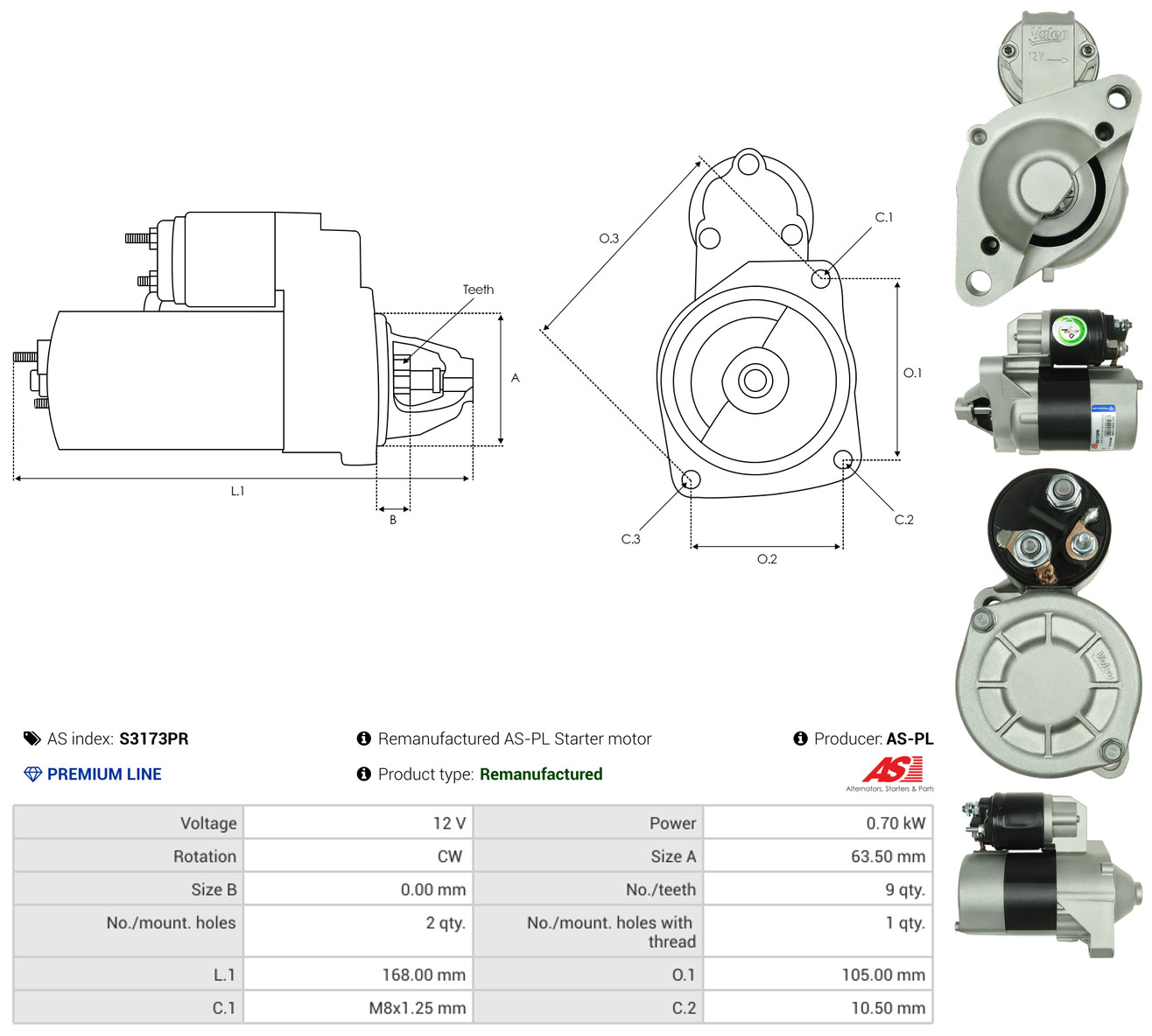 AS-PL Starter s3173pr for RENAULT VOLVO NISSAN PEUGEOT