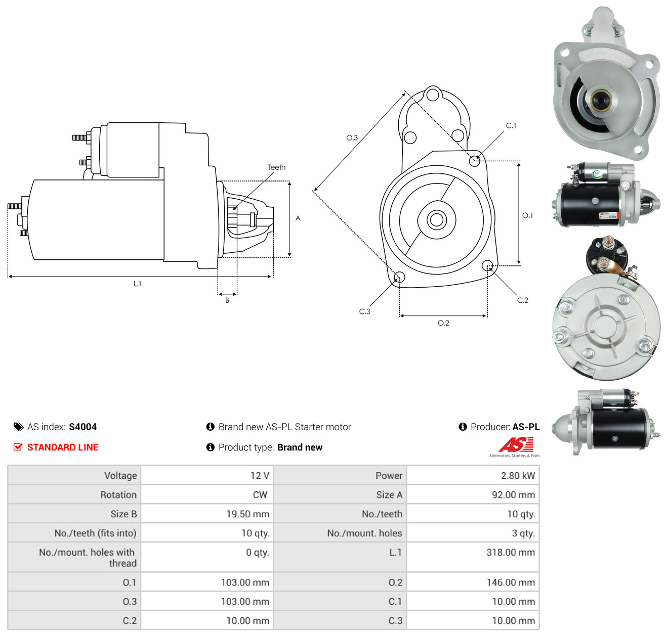 AS-PL Starter s4004 for FORD DAF