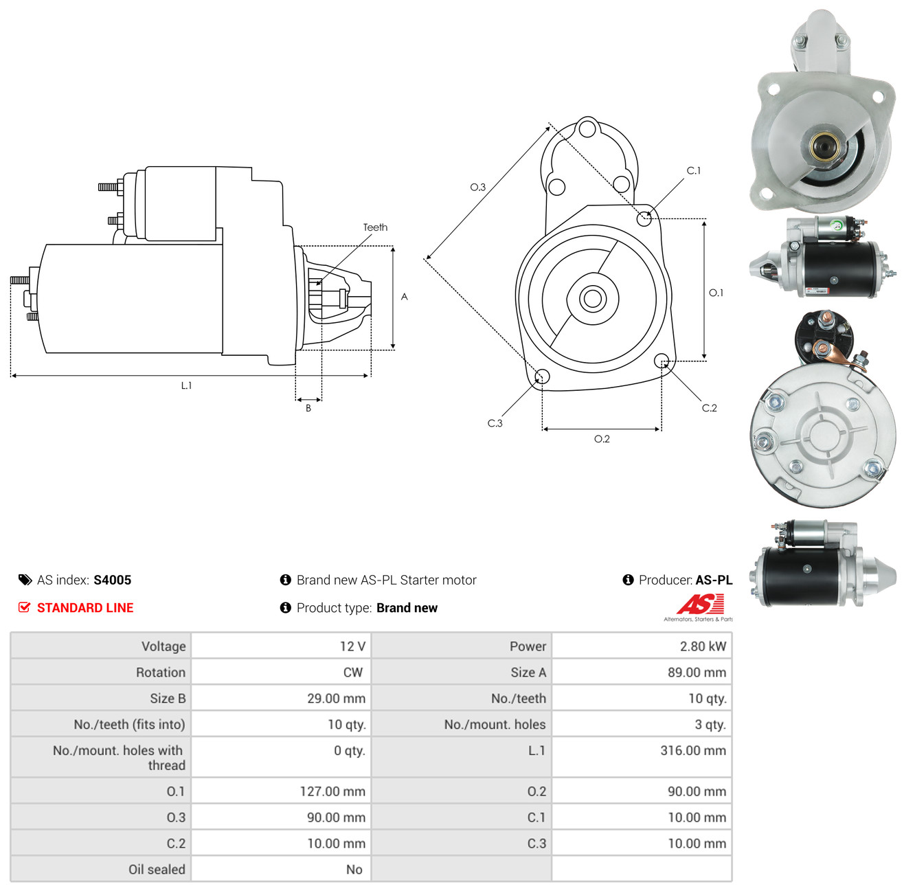 AS-PL Starter s4005 for RENAULT SUBARU
