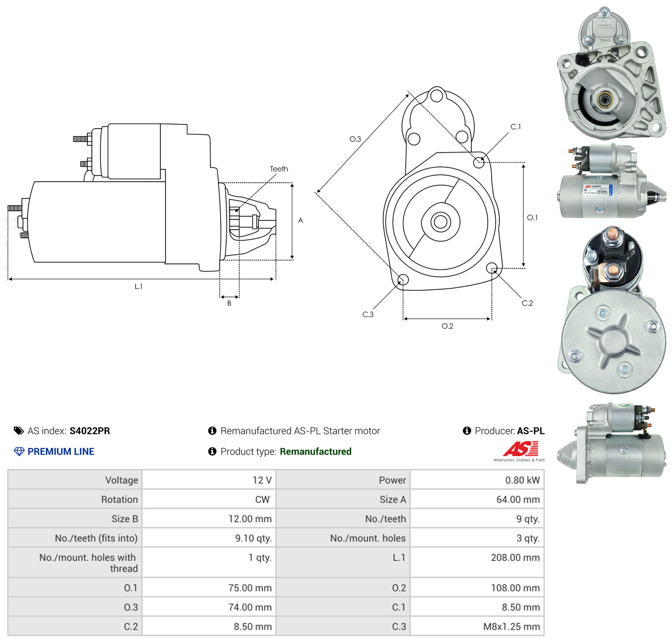 AS-PL Starter s4022pr for FIAT