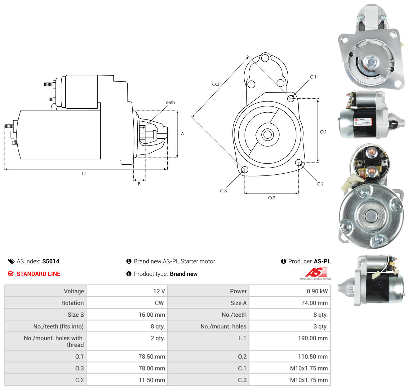 AS-PL Starter s5014 for MAZDA DAF MITSUBISHI HYUNDAI