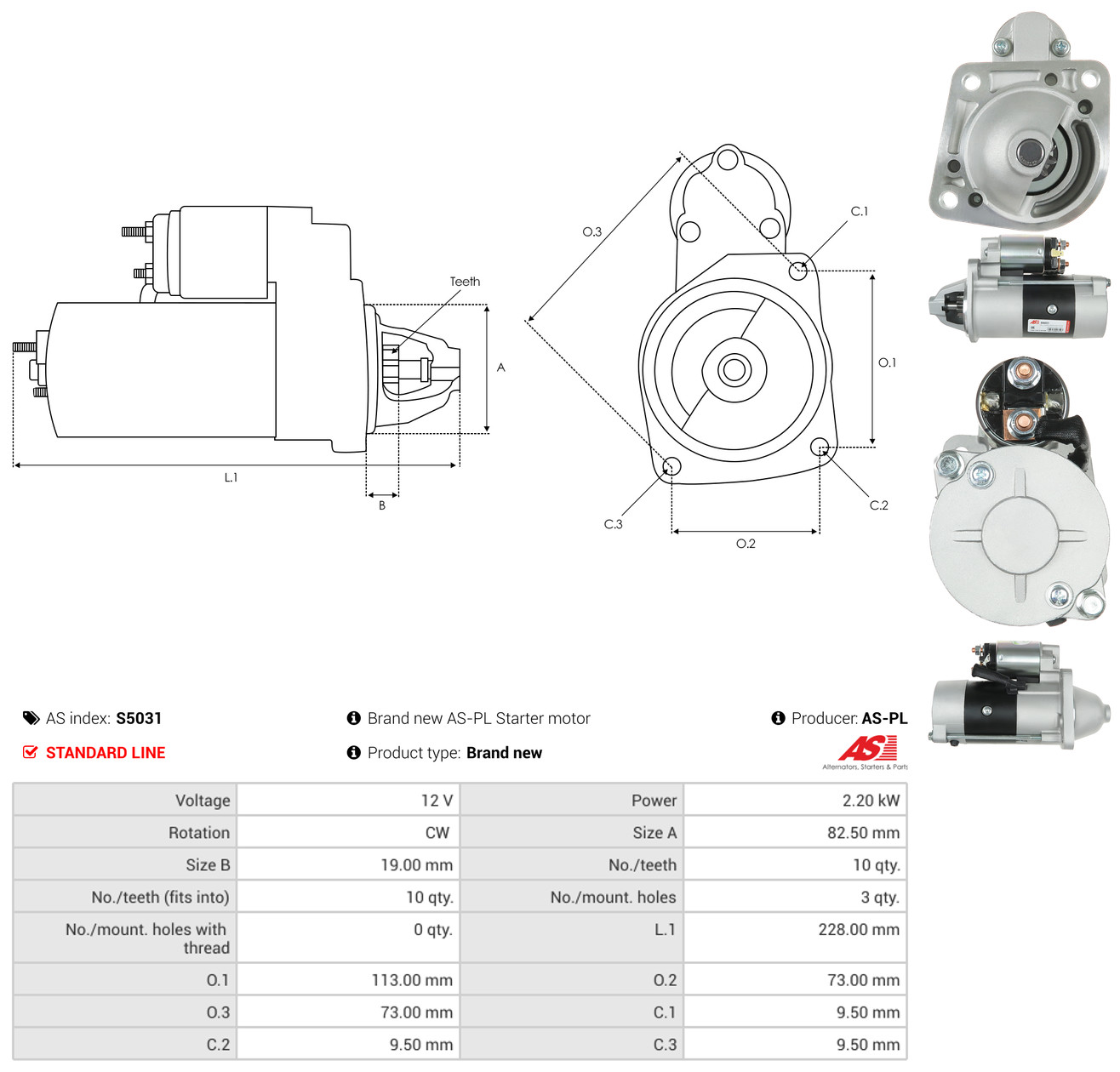 AS-PL Starter s5031 for CHRYSLER MITSUBISHI