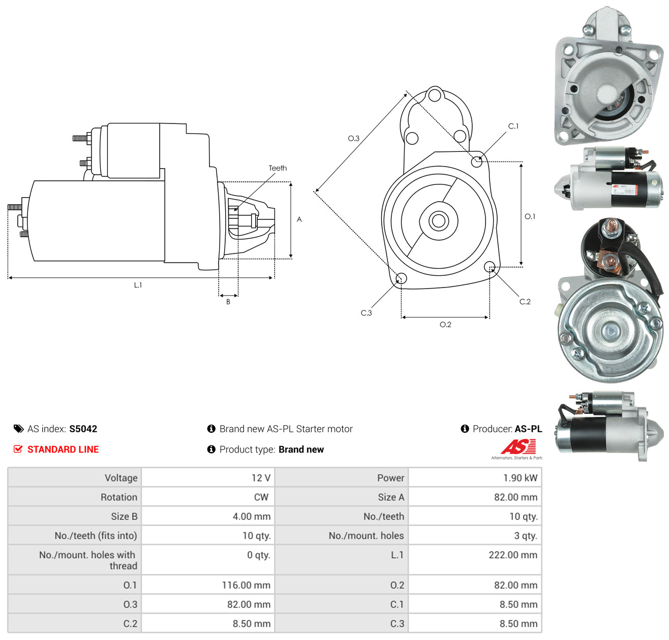 AS-PL Starter s5042 for OPEL MITSUBISHI