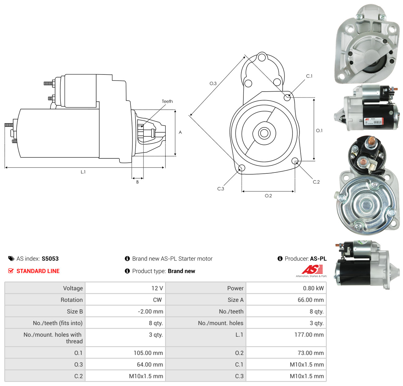 AS-PL Starter s5053 for VOLVO MITSUBISHI RENAULT